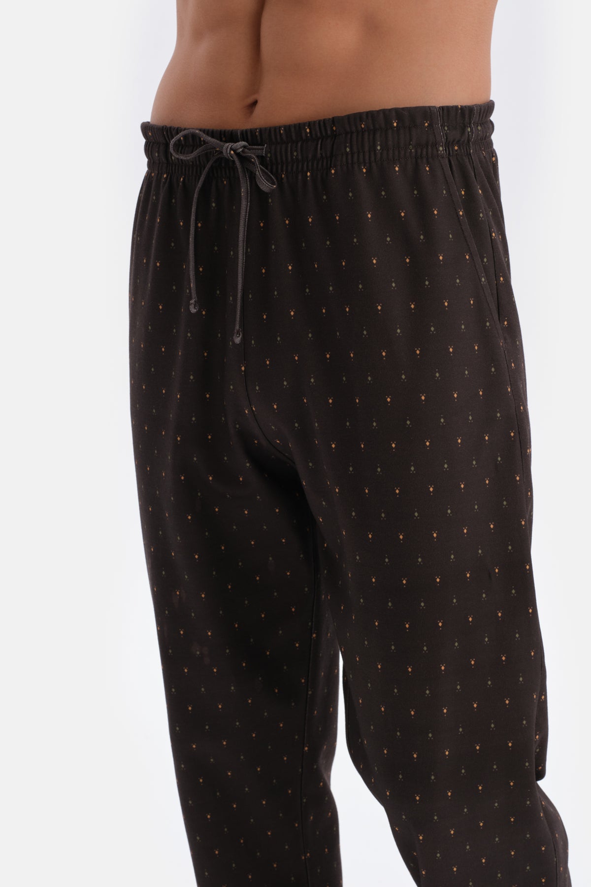 Koyu Kahve Mikroprint Baskılı Interlok Gömlek Pijama Takımı