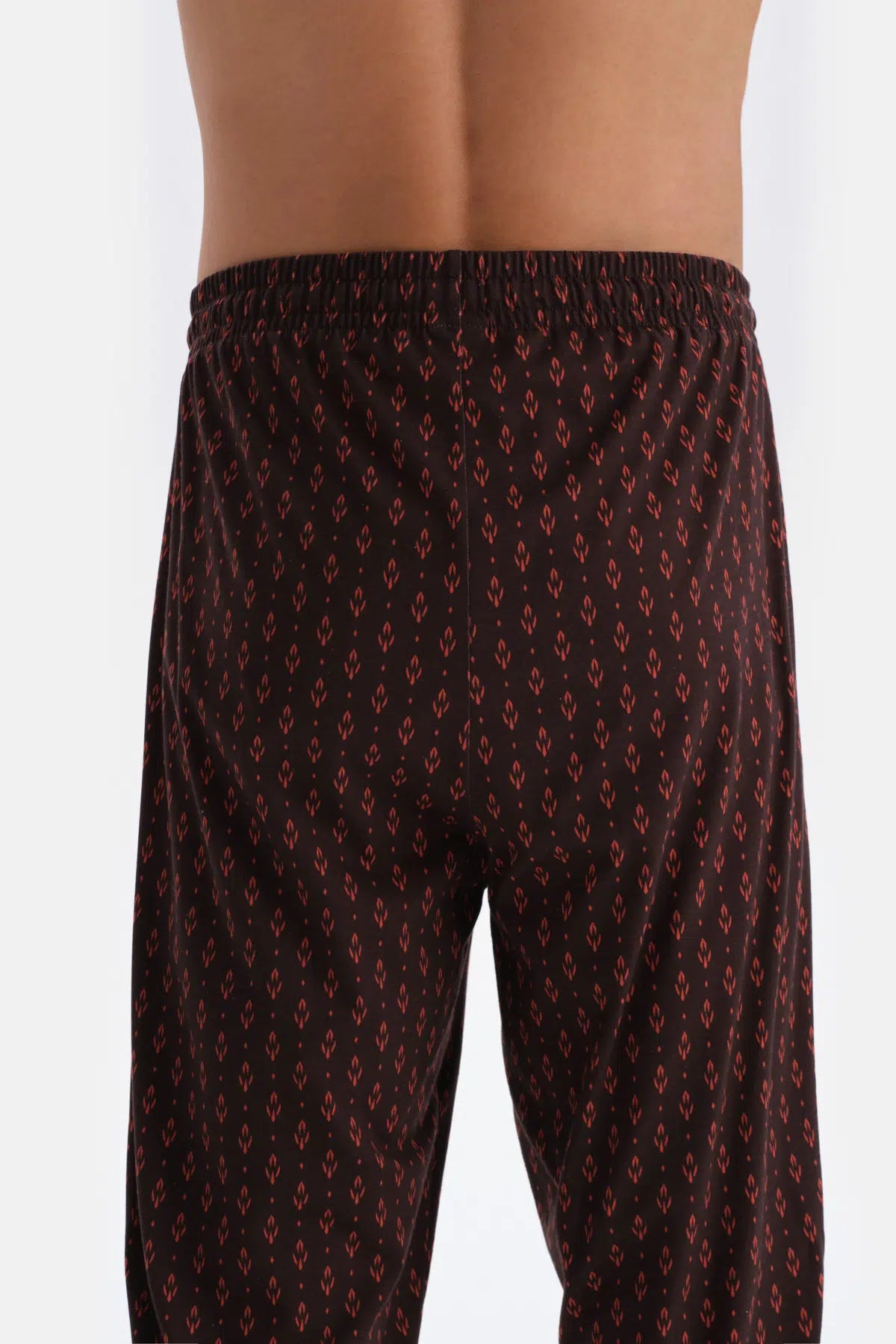 Koyu Kahve Baskı Detaylı Bisiklet Yaka Pamuk Modal Pijama Takımı