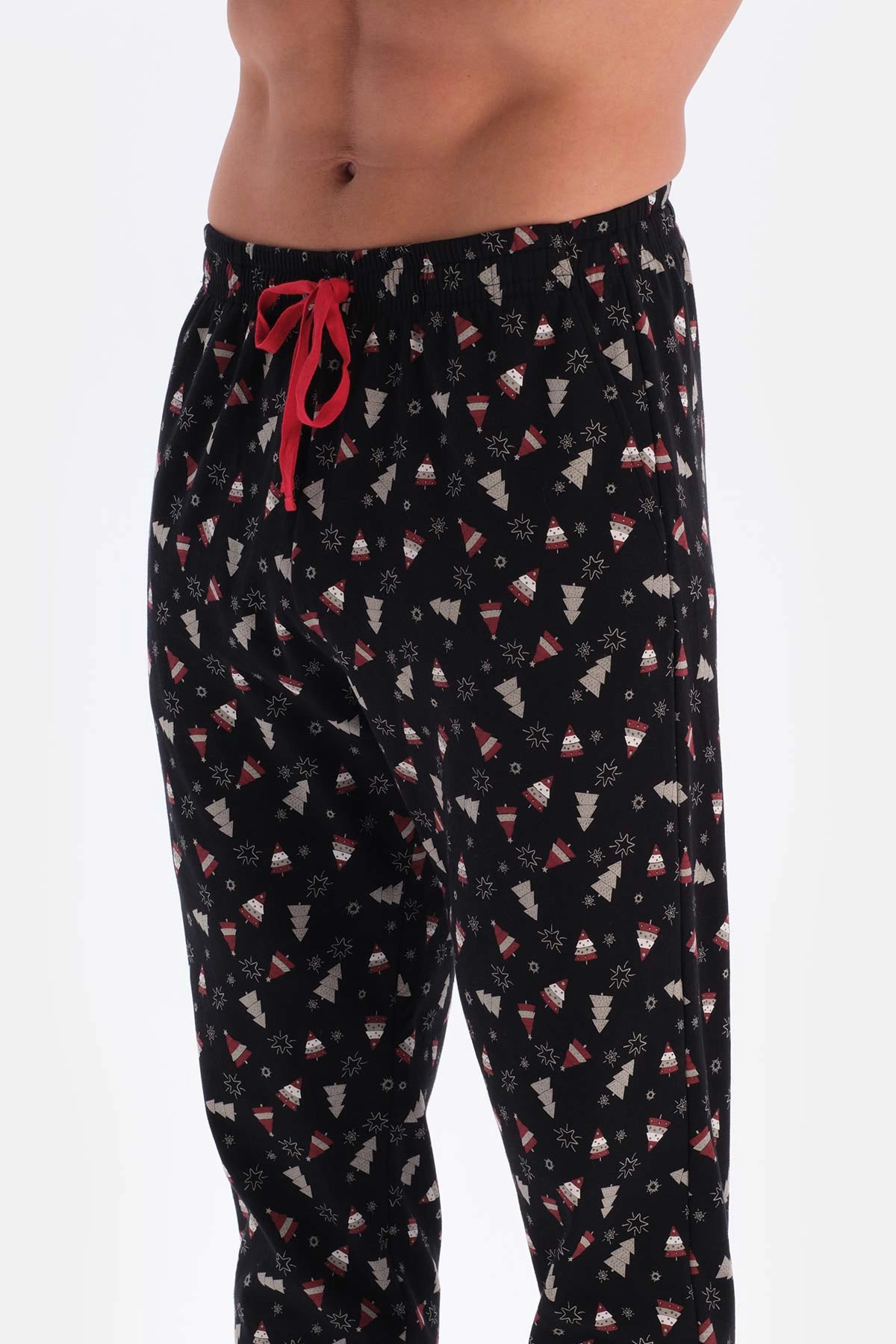 Siyah Metraj Baskılı Ipek Apre Interlok Pijama Takımı