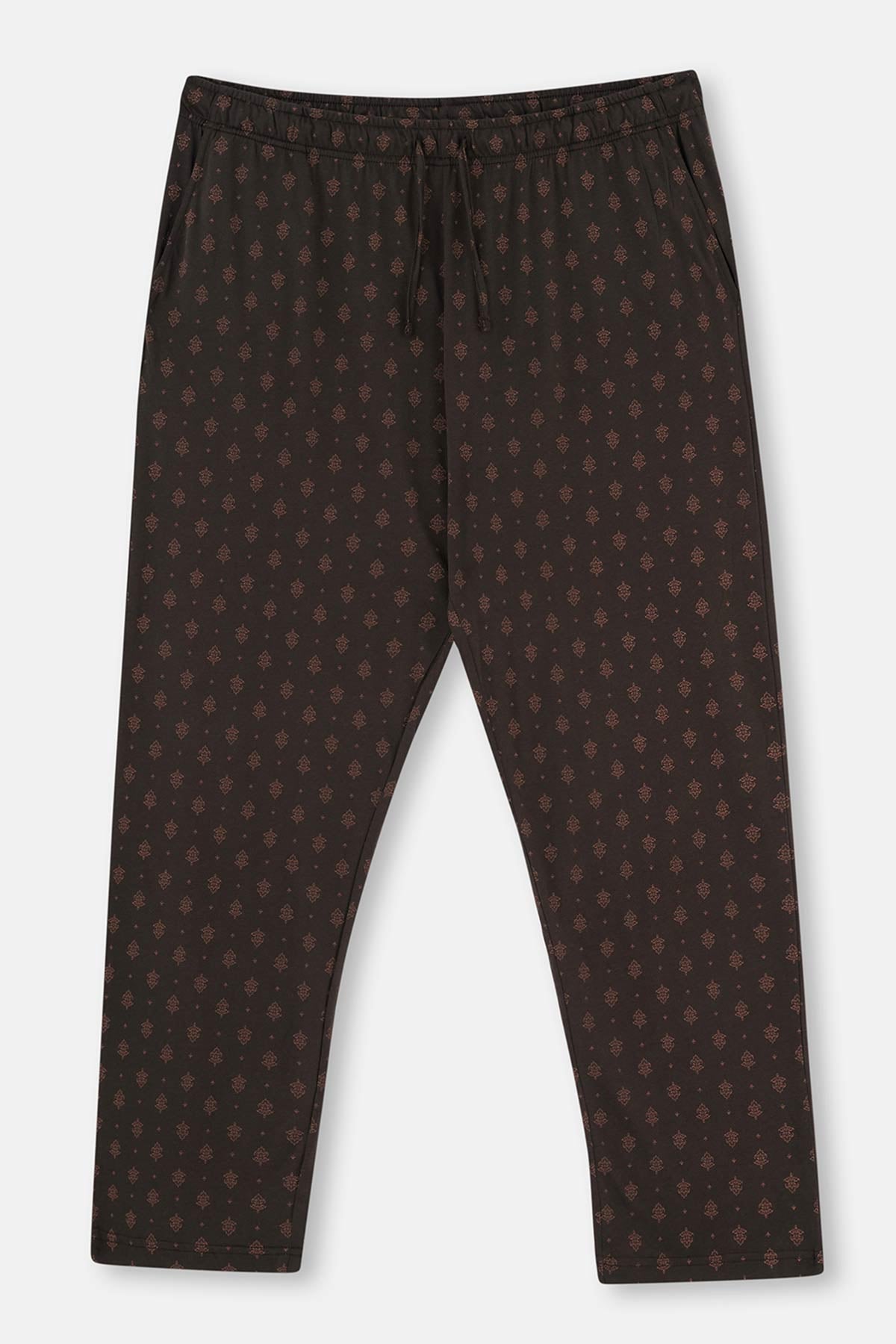 Koyu Kahve V Yaka Uzun Kollu Pamuk Modal Pijama Takımı