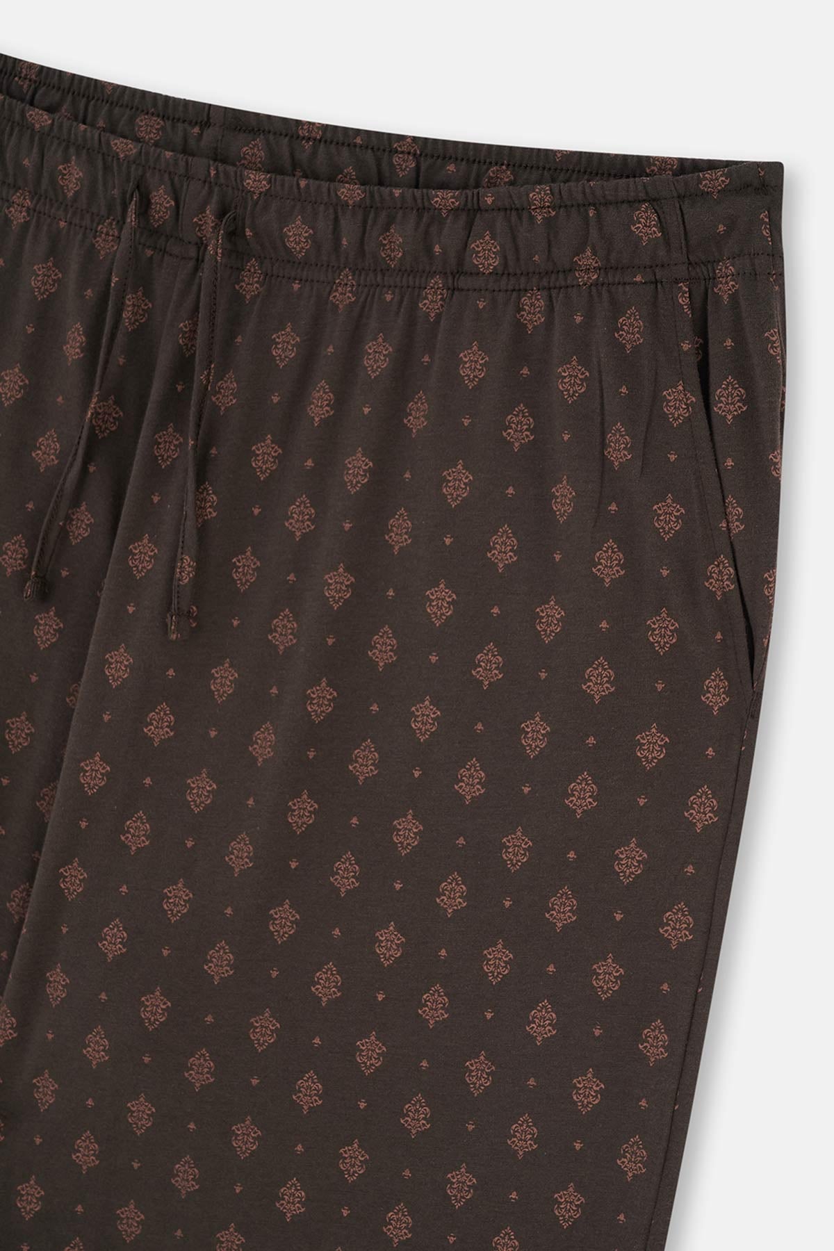 Koyu Kahve V Yaka Uzun Kollu Pamuk Modal Pijama Takımı