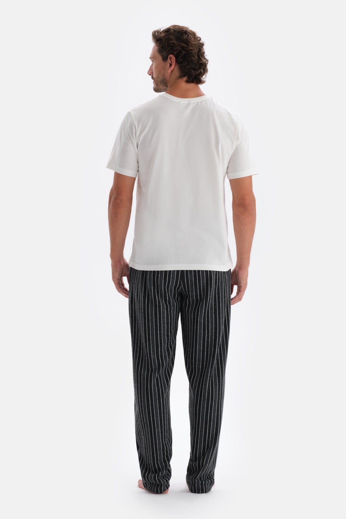 Füme Çizgi Jakarlı Örme Pijama Altı