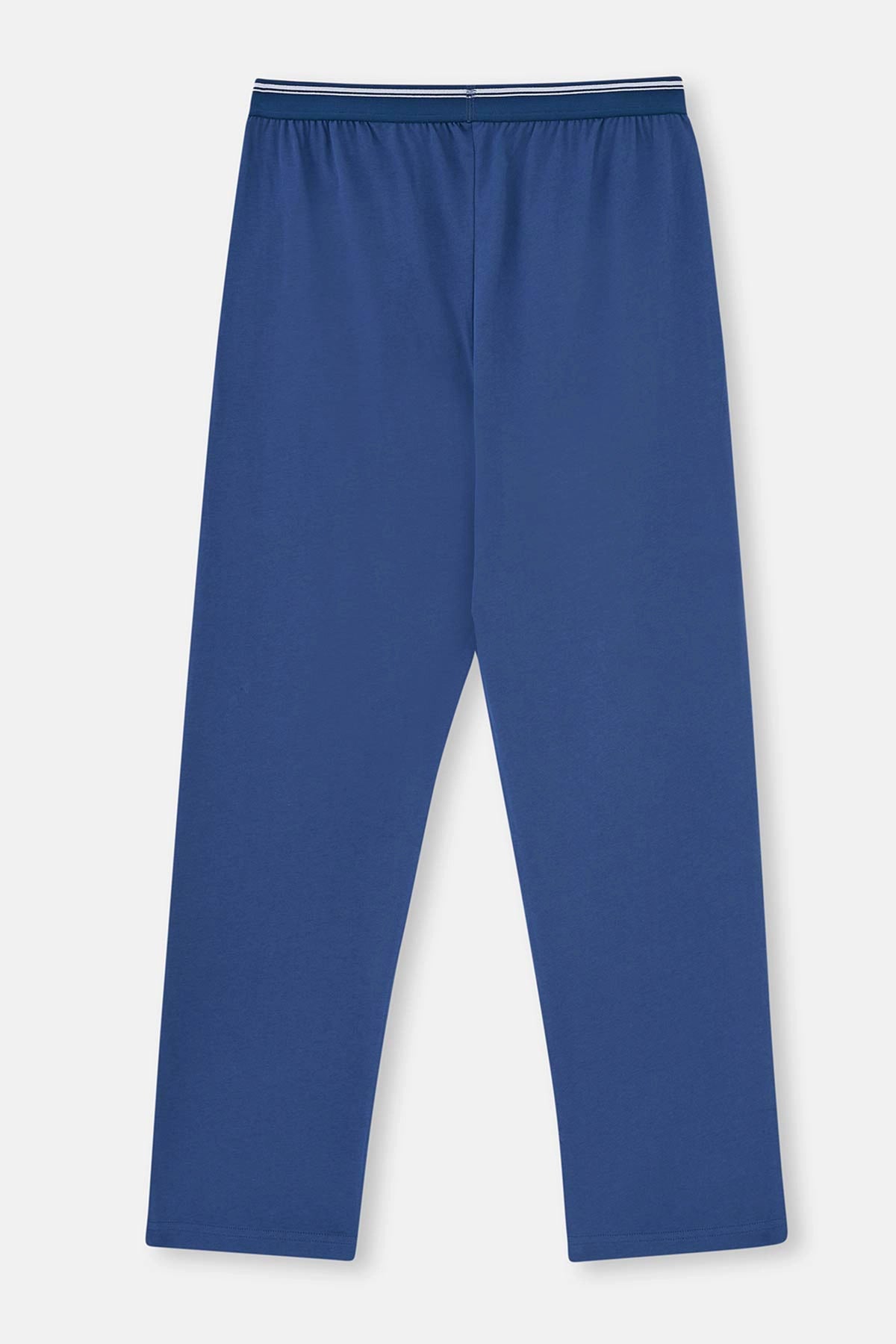 Mavi Beli Lastikli Örme Tek Pijama Altı