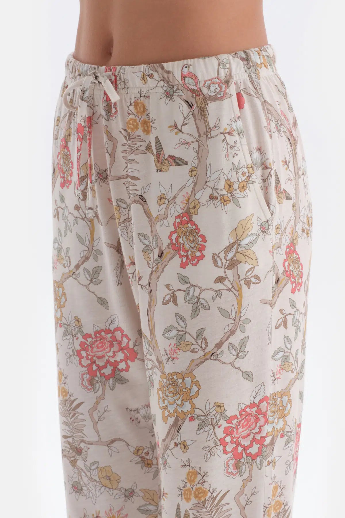 Ekru Metraj Baskılı Gömlek Pantolon Pijama Takımı