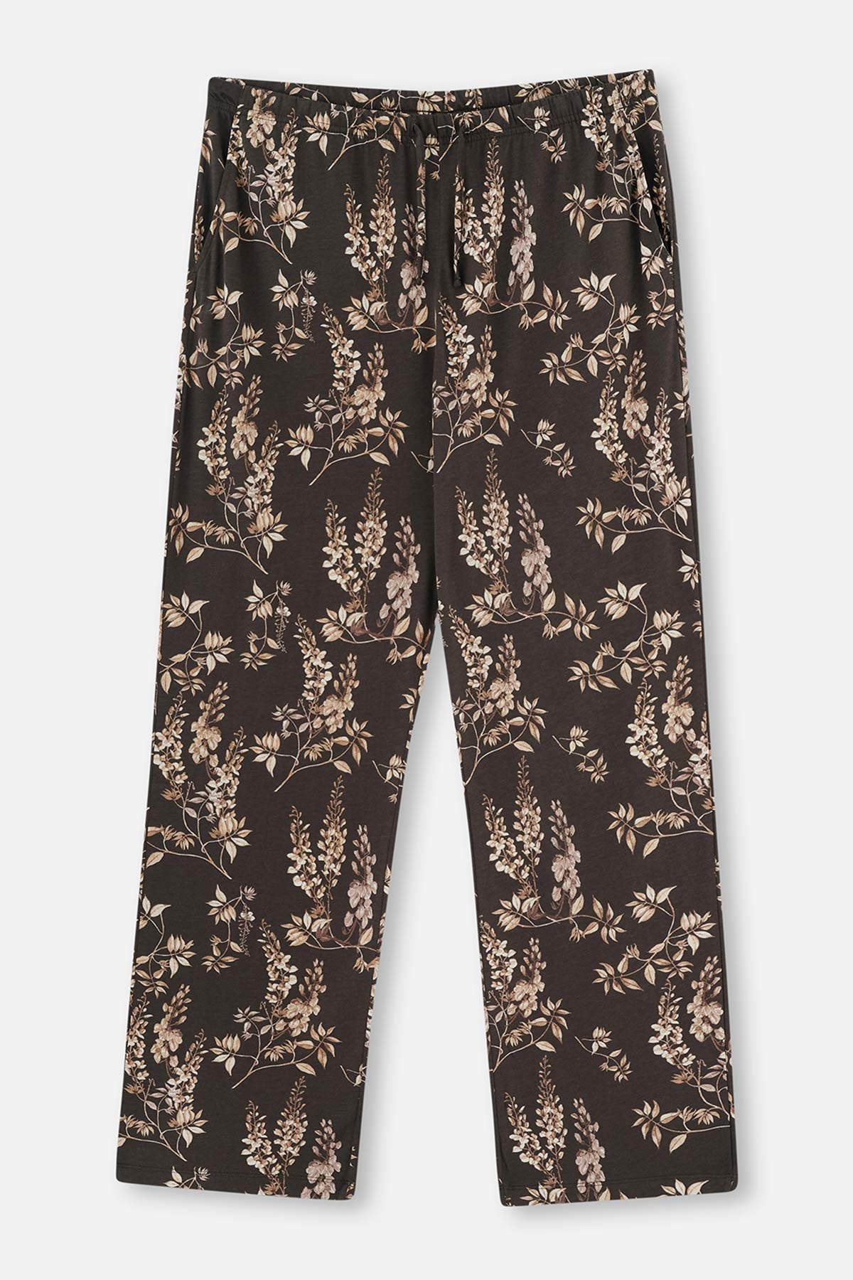Koyu Kahve Metraj Baskılı Plus Size Pijama Takımı