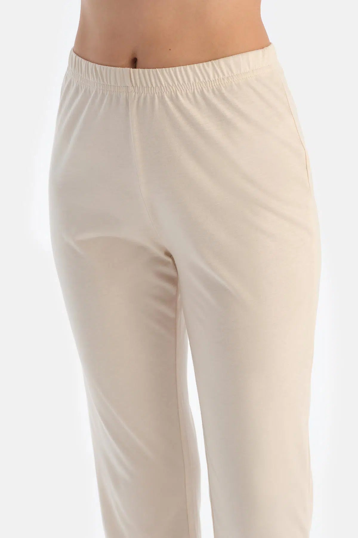 Ekru Ince Askılı Saten Garnili Modal Pijama Takımı