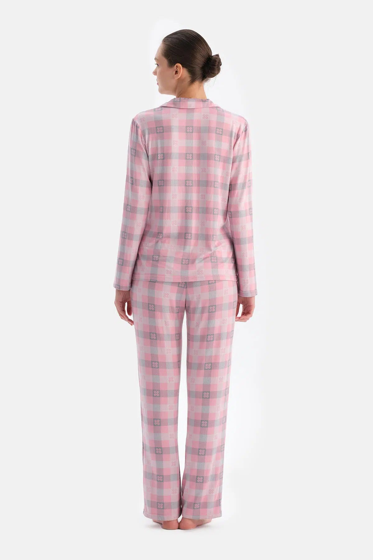Soft Pembe Soft Ekoseli Termal Gömlek Pantolon Pijama Takımı