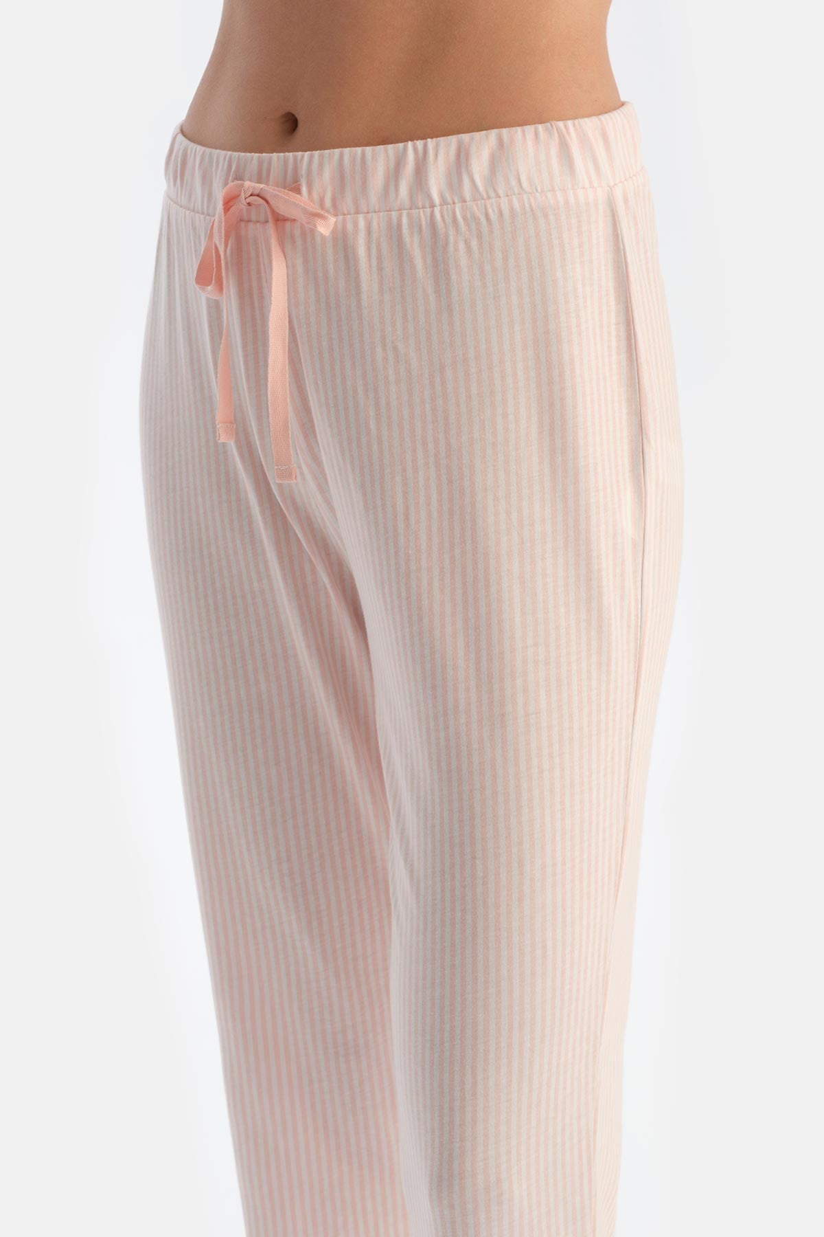 Açık Pembe Çizgili Penye Modal Pijama Takımı