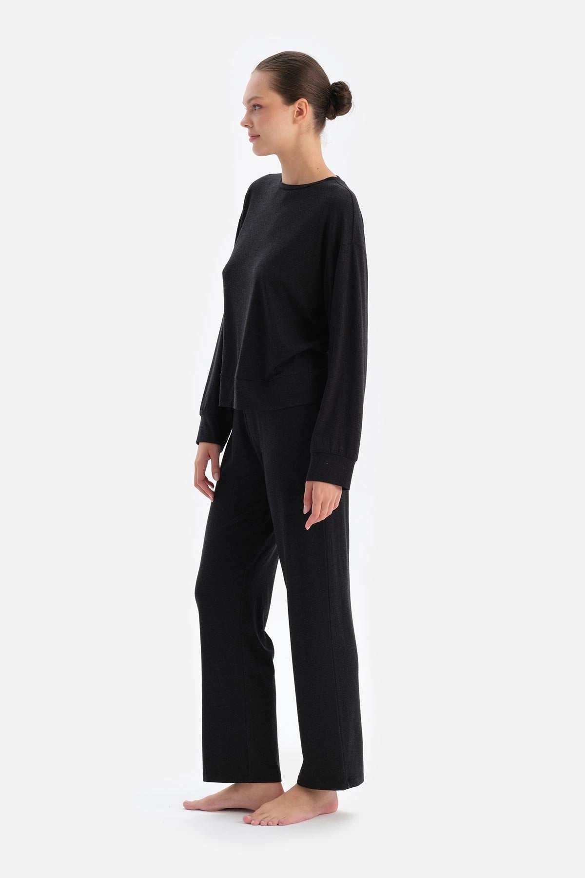 Antrasıt Uzun Kollu Soft Touch Pijama Takımı