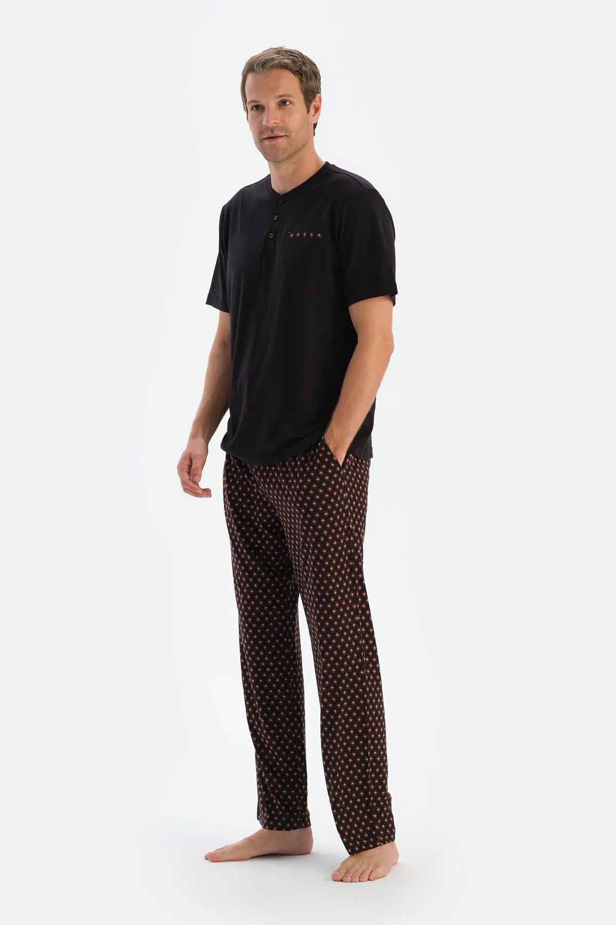 Lacivert Patlı Kısa Kollu Tişört Pantolon Pijama Takımı