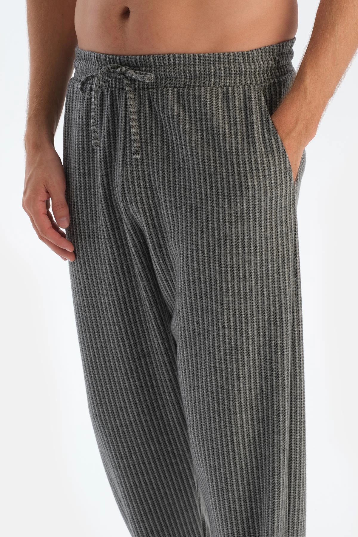 Gri Çizgili Örme Pantolon Pijama Altı