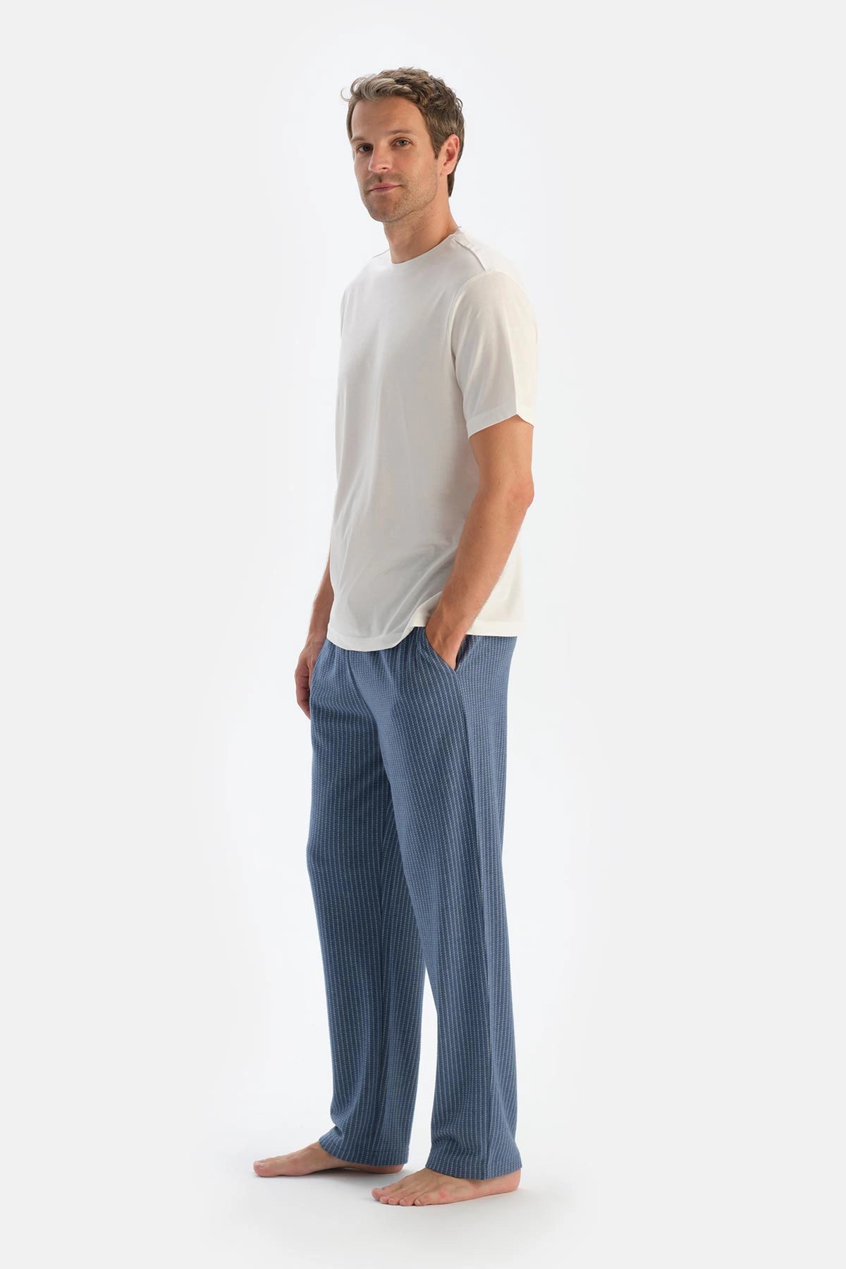 Indigo Çizgili Örme Pantolon Pijama Altı