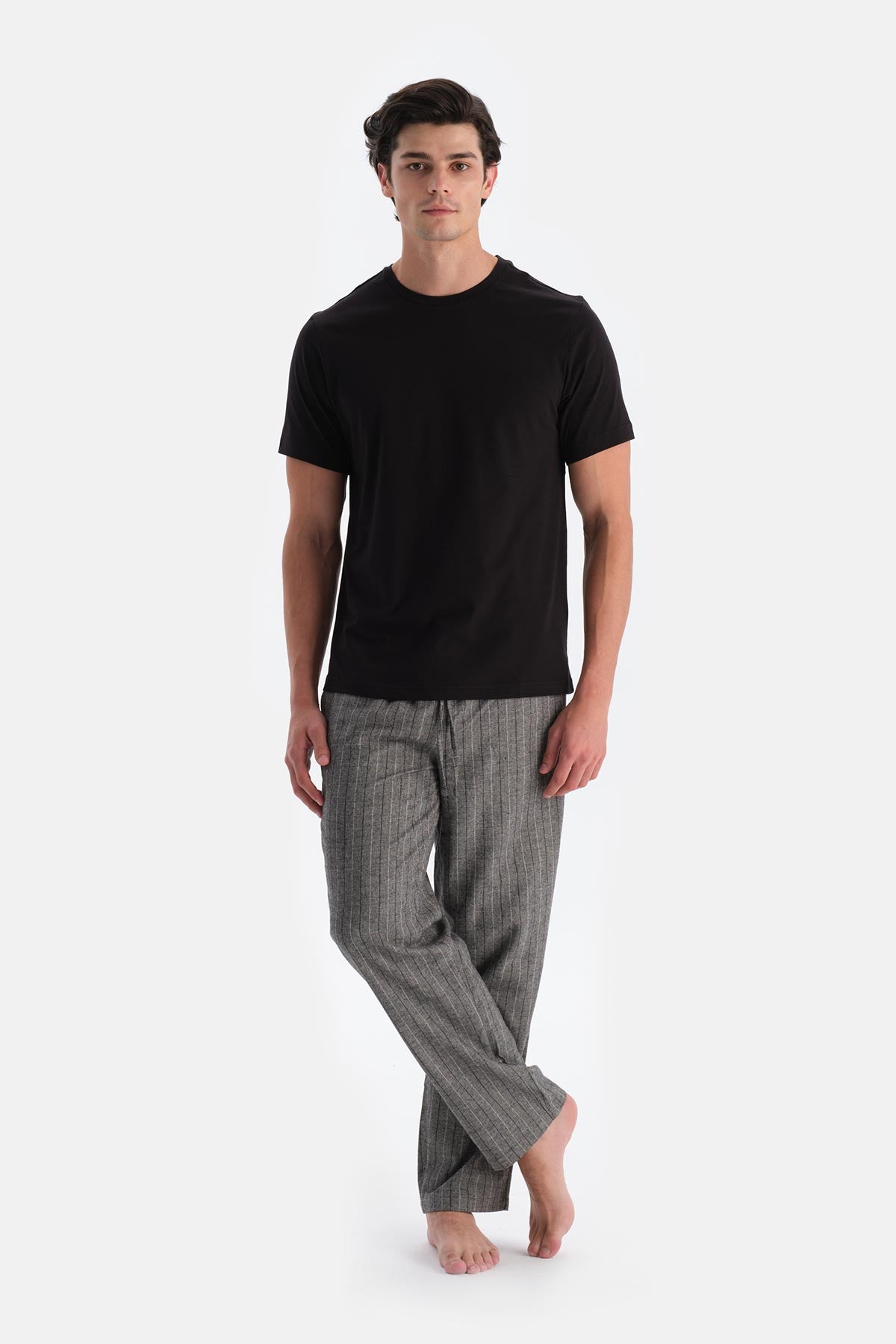 Gri Çizgili Dokuma Pijama Altı