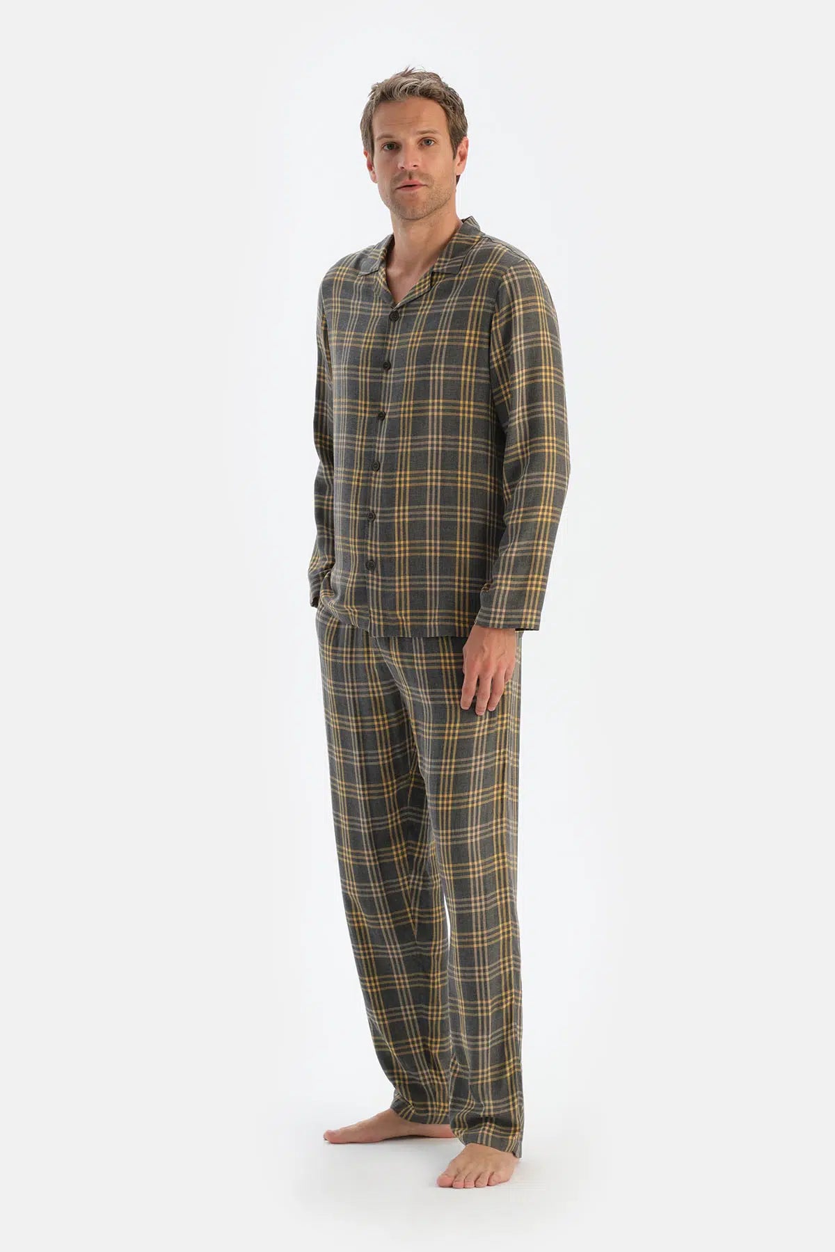 Füme Ekoseli Dokuma Viskon Pantolon Pijama Altı
