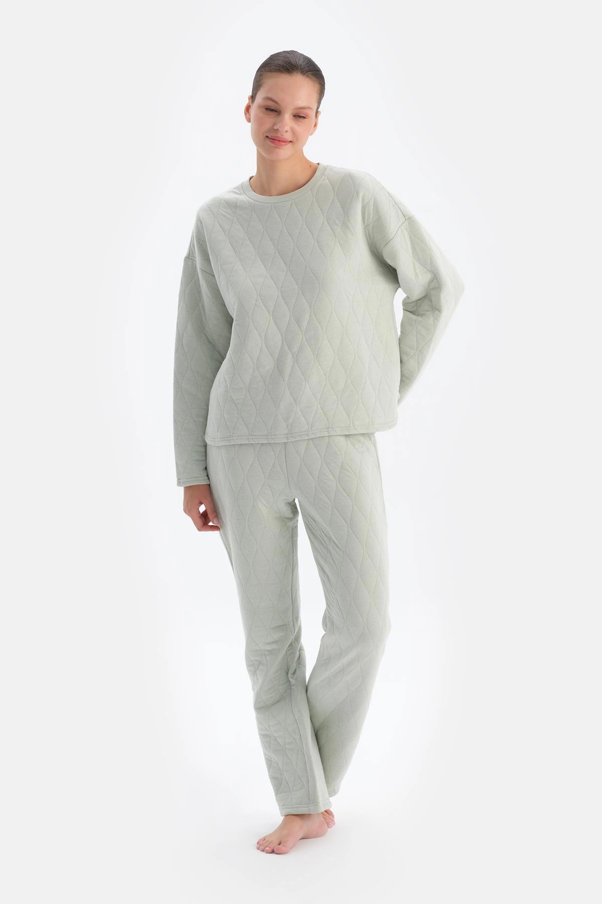 Açık Gri Kapitone Pijama Üstü
