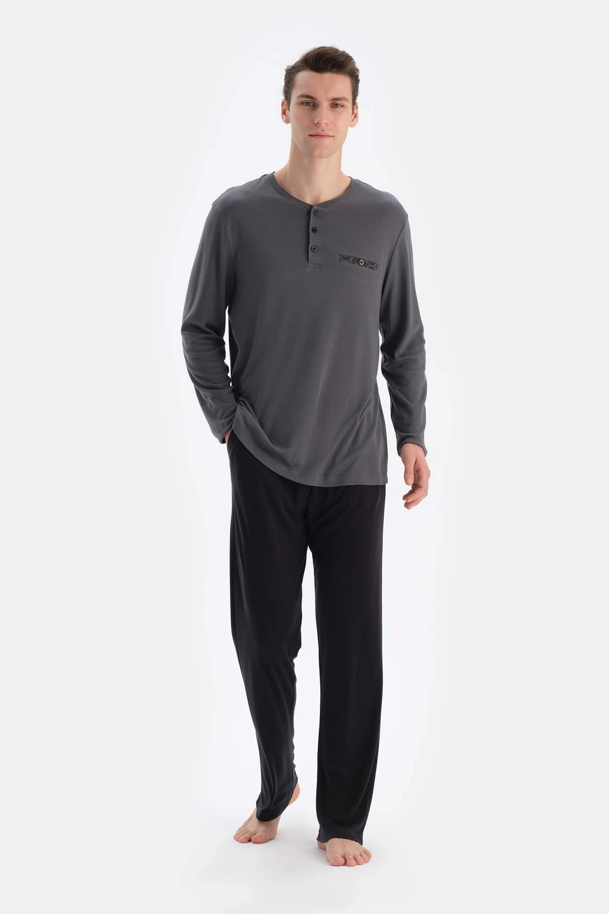 Füme Tshırt Pantolon Şort Üçlü Groom Set Pijama Takımı