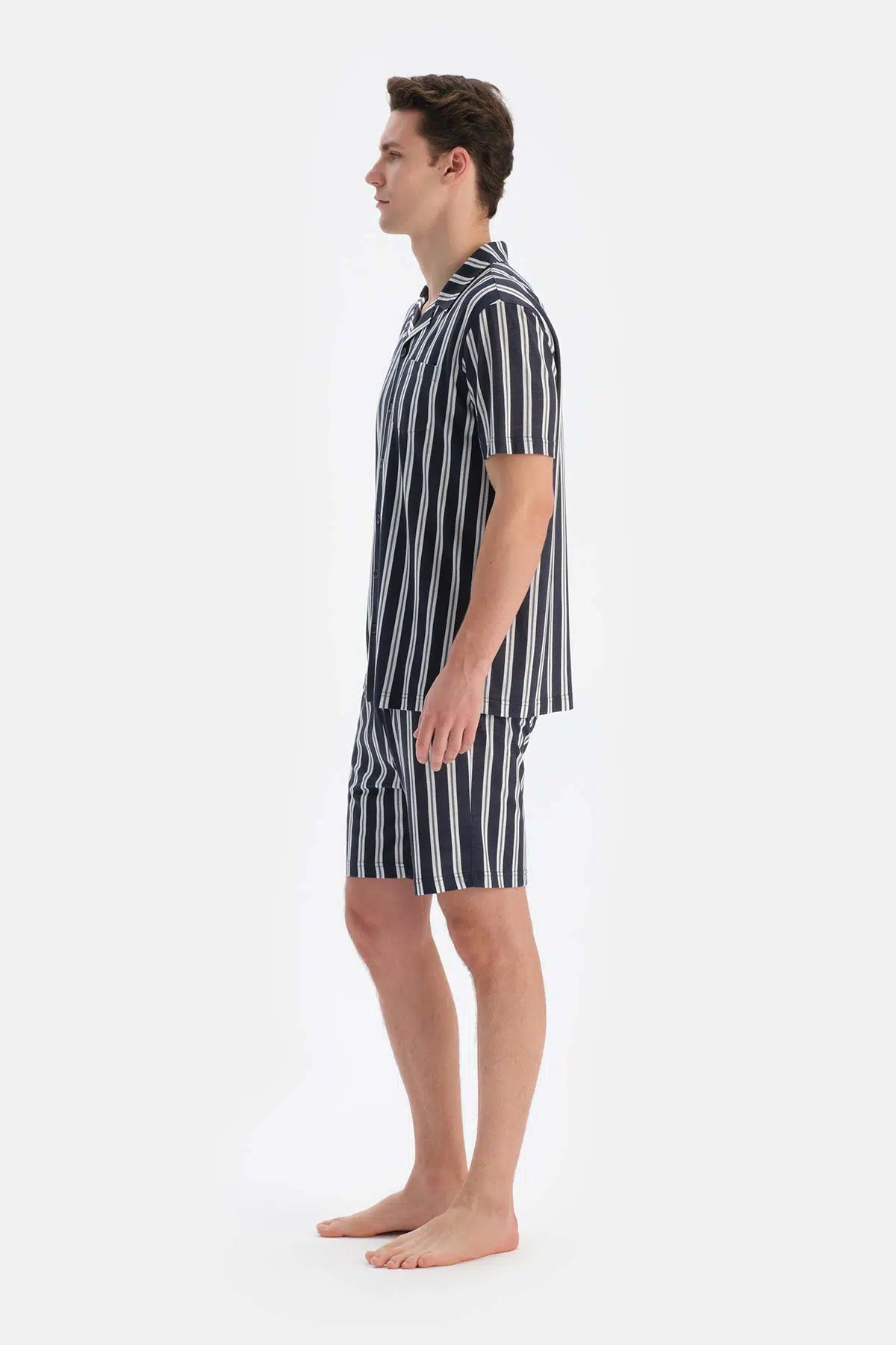 Multicolor Çizgili Gömlek Şort Penye Modal Pijama Takımı