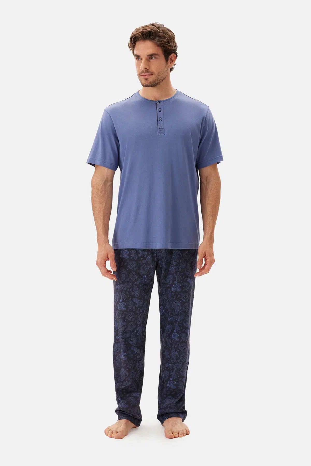 Indigo Yarım Patlı Tişört Pantolon Pijama Takımı