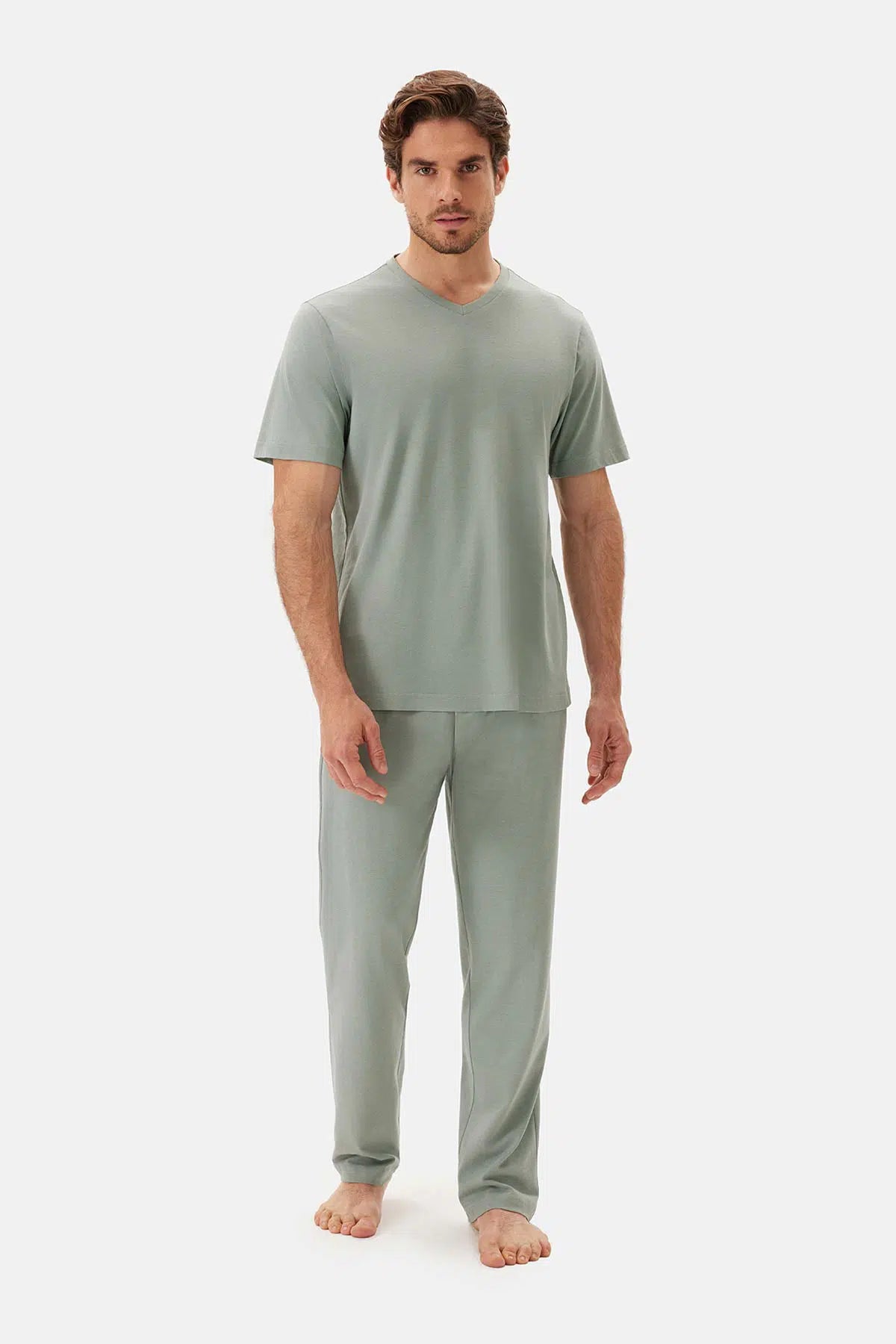 Yeşil V Yaka Kısa Kol Celliant Pijama Takımı