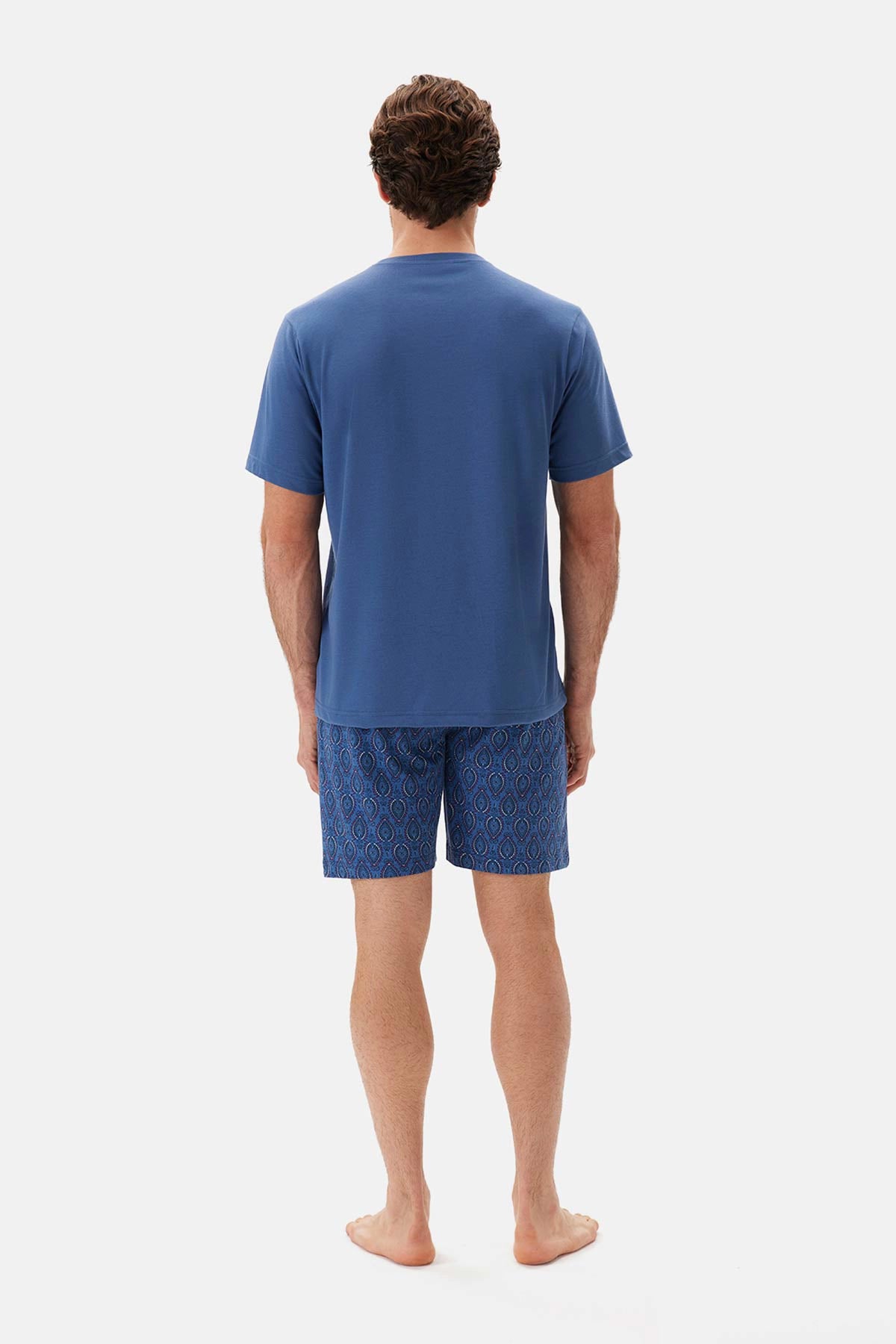 Lacivert Bisiklet Yaka Kısa Kol Şortlu Pijama Takımı