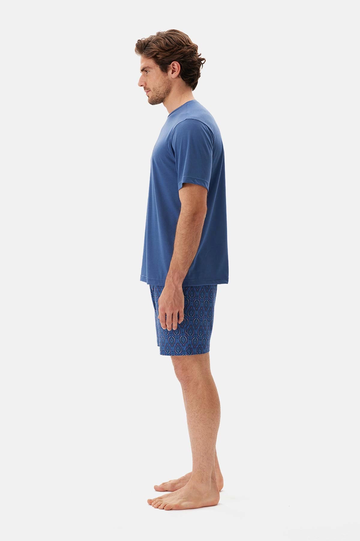Lacivert Bisiklet Yaka Kısa Kol Şortlu Pijama Takımı