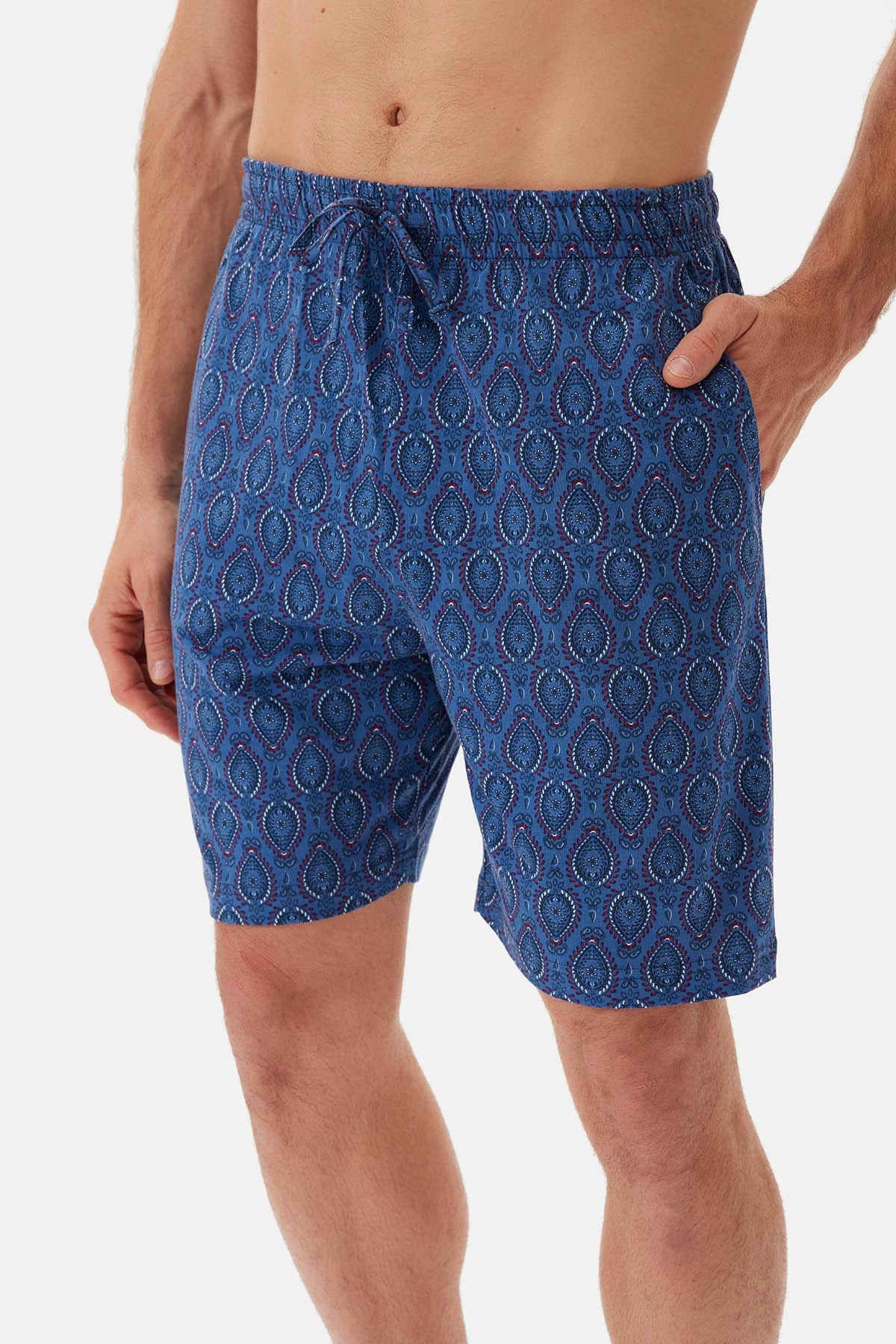 Lacivert Bisiklet Yaka Kısa Kol Şortlu Pijama Takımı