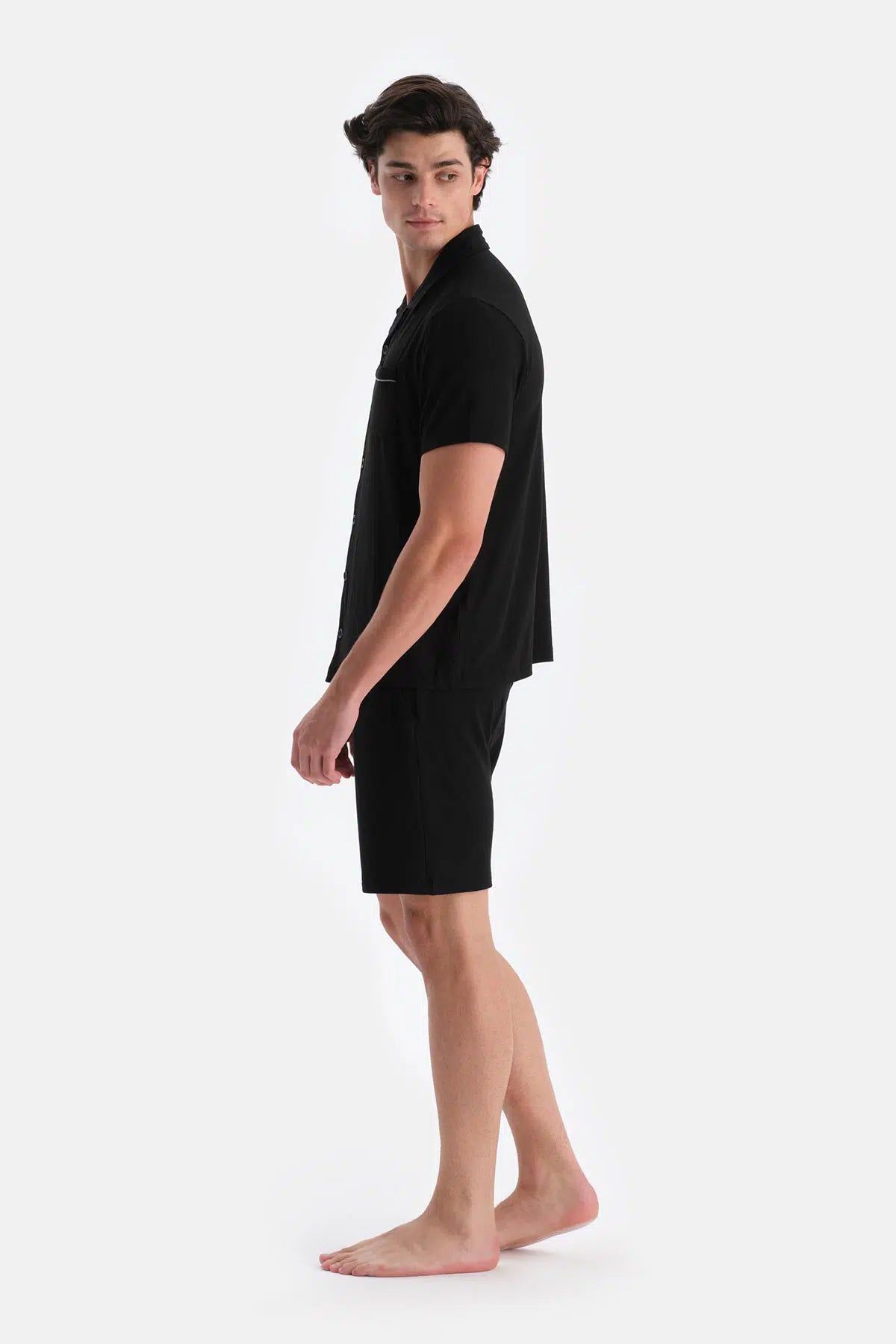 Siyah Gömlek Yaka Şort Pijama Takımı
