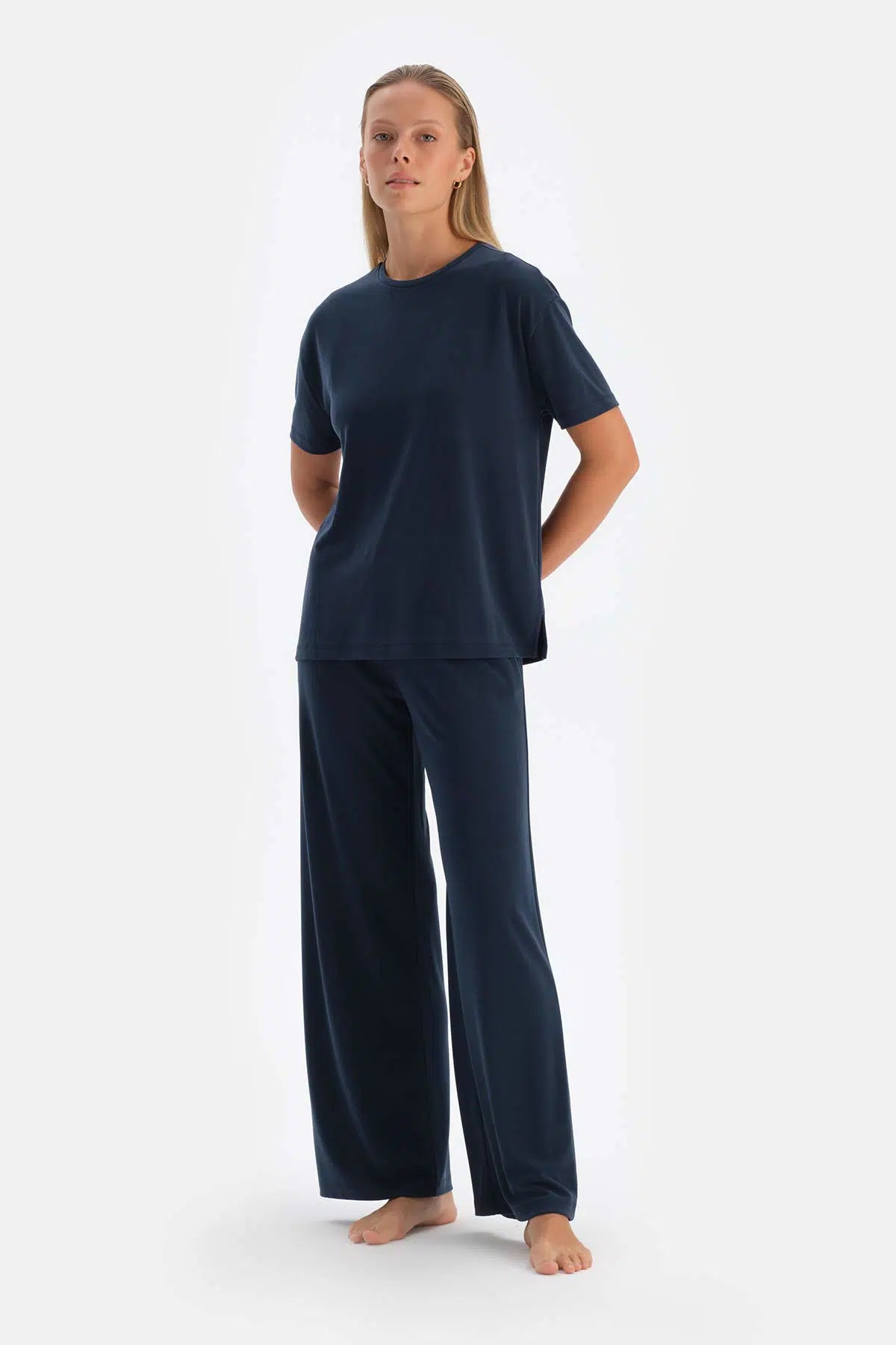 Lacivert Cepli Cupro Pantolon