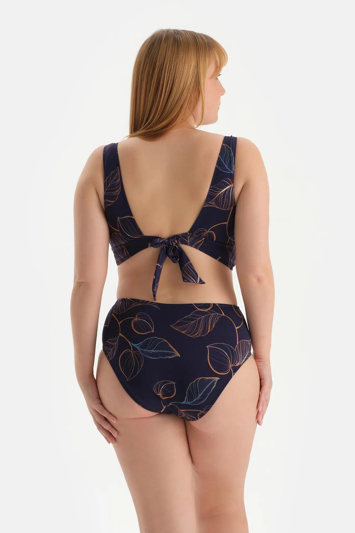 Lacivert Bağlama Detaylı Yüksek Bel Bikini Altı