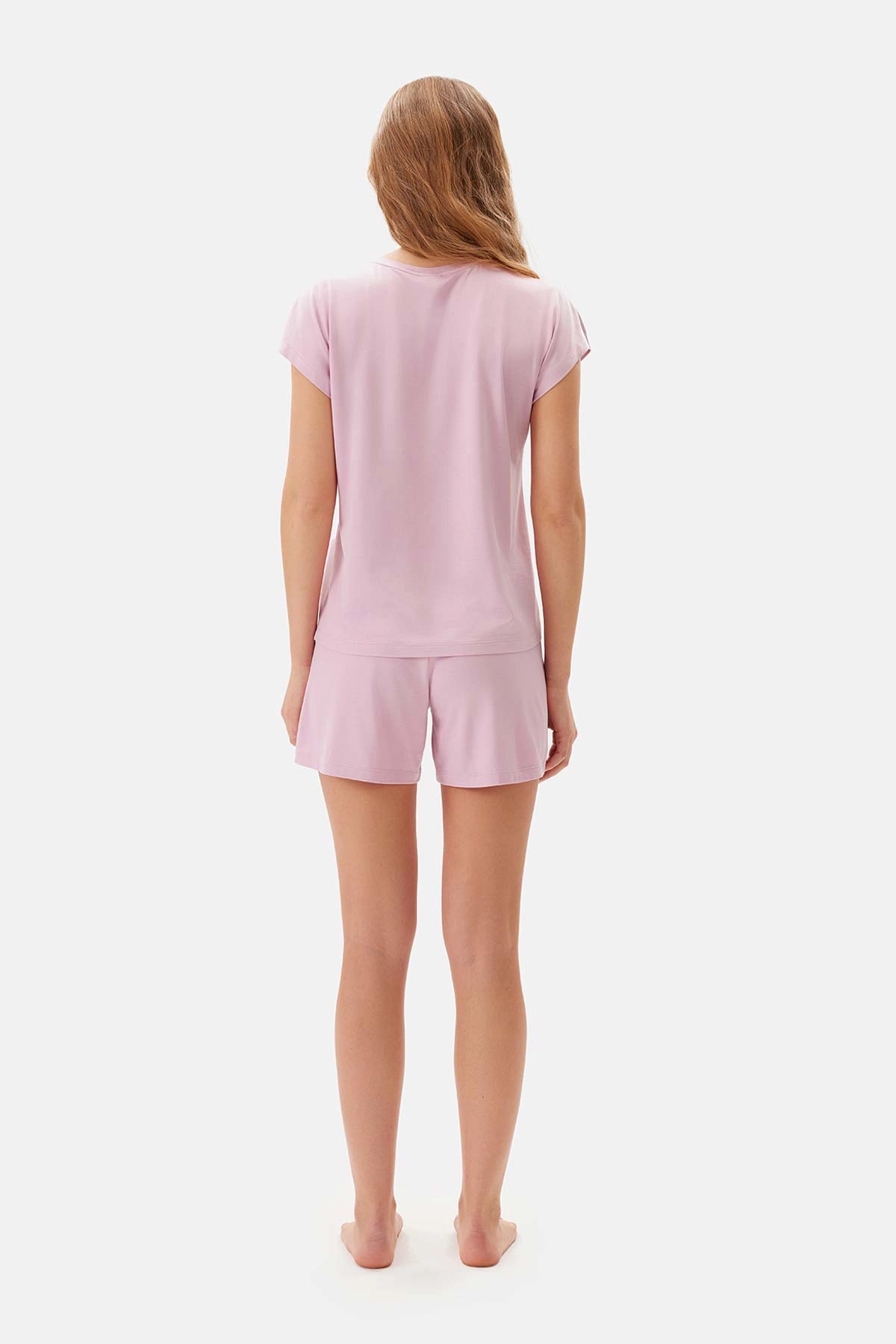 Açık Pembe Kayık Yaka Viskon Şortlu Pijama Takımı