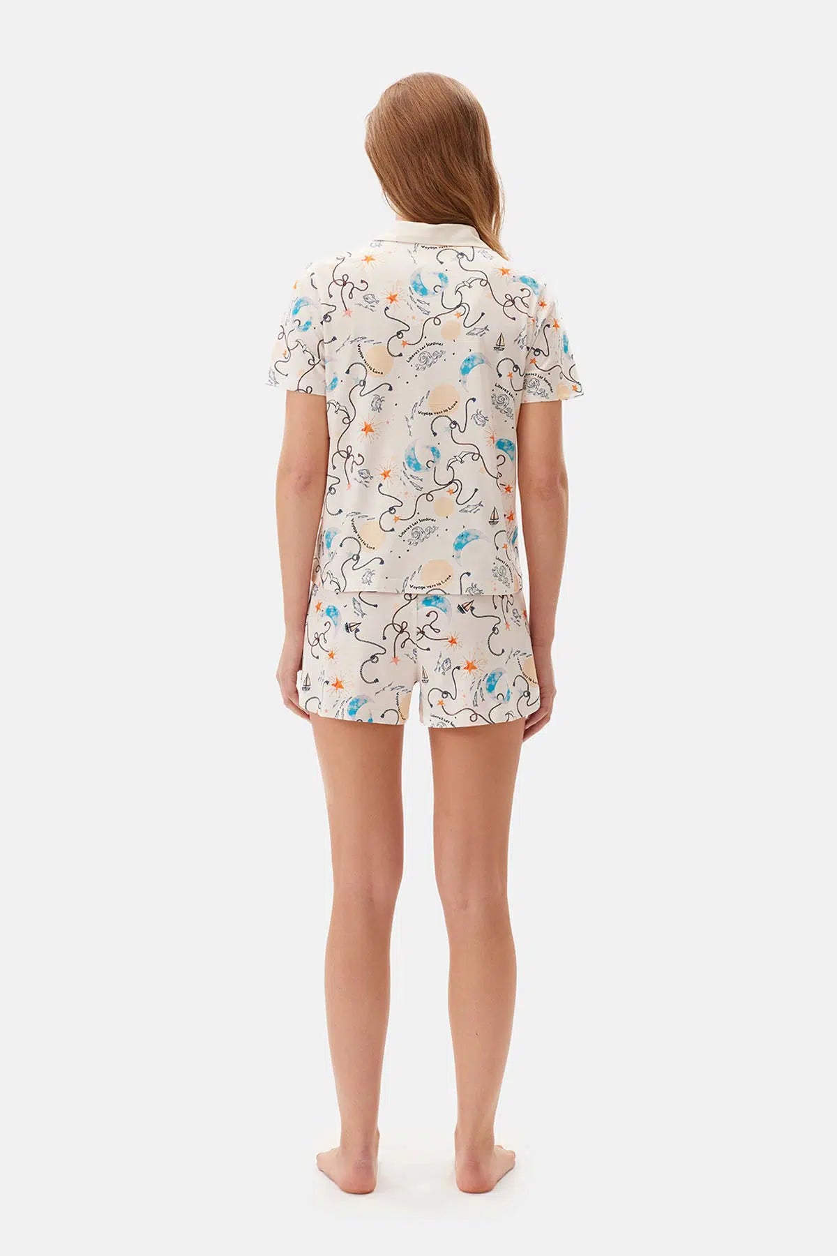 Ekru Gömlek Yaka Modal Şortlu Pijama Takımı