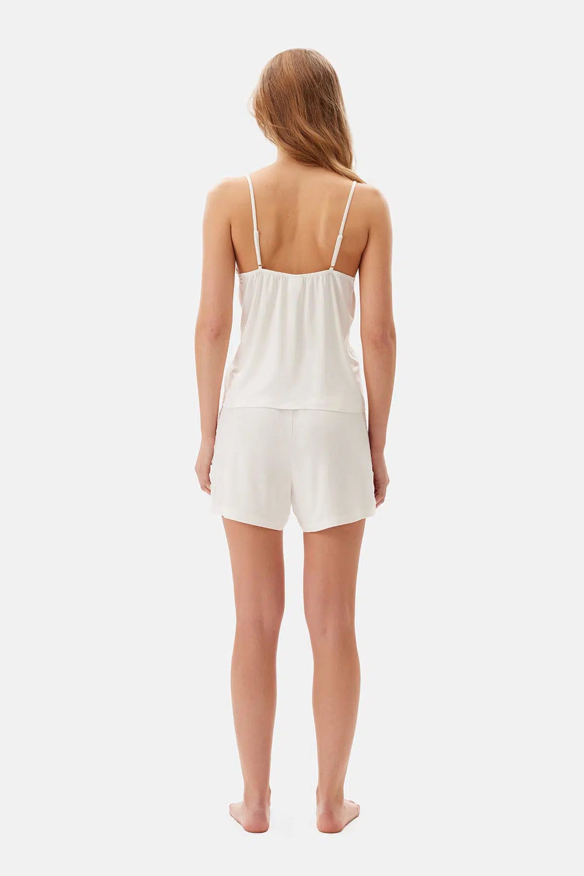 Ekru Dantel Detaylı Viskon Şortlu Pijama Takımı