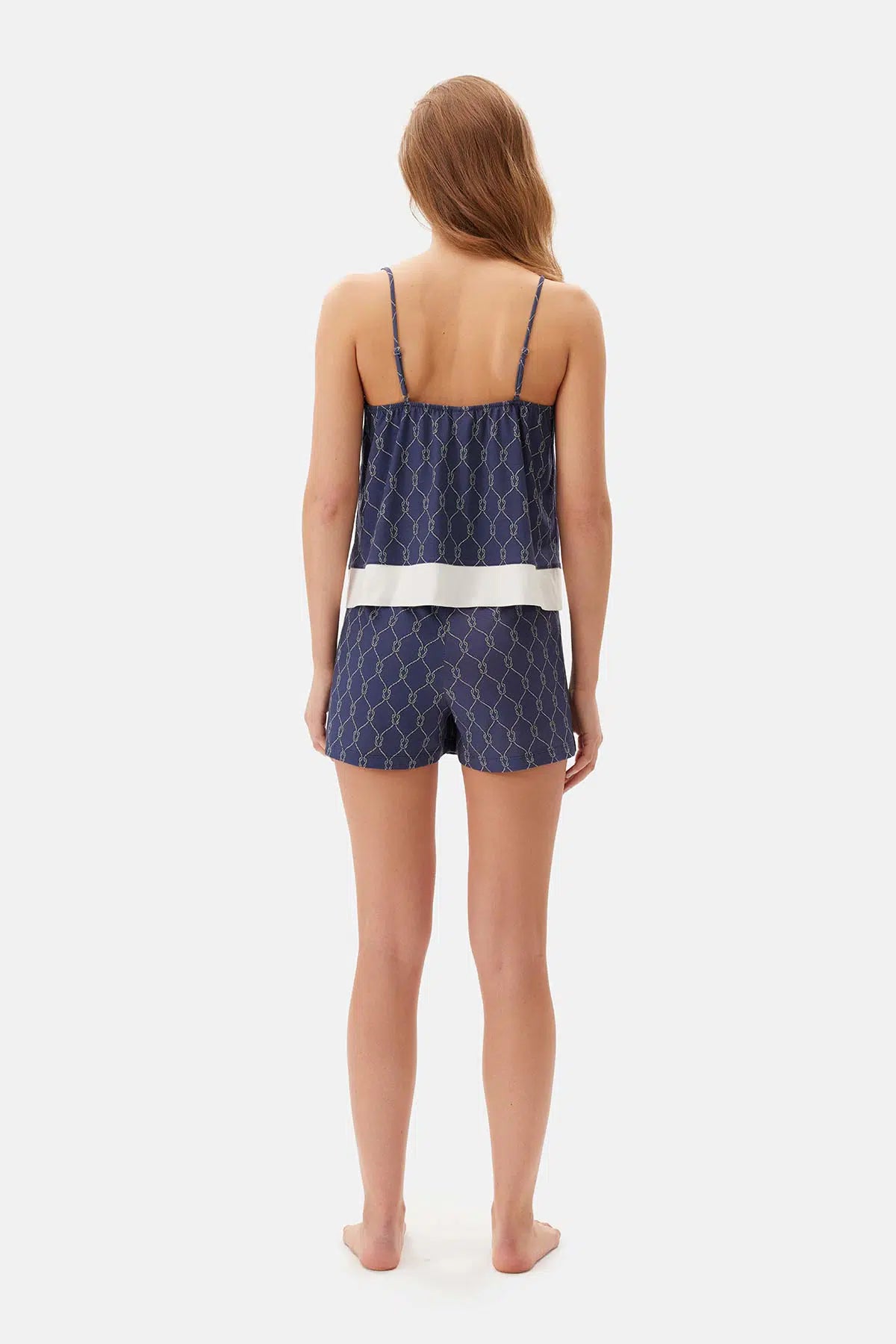 Lacivert Baskılı Modal Şortlu Pijama Takımı