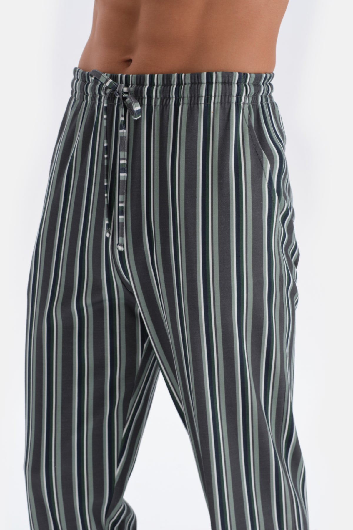 Füme Gömlek Yaka Çizgili Pamuk Modal Pijama Takımı