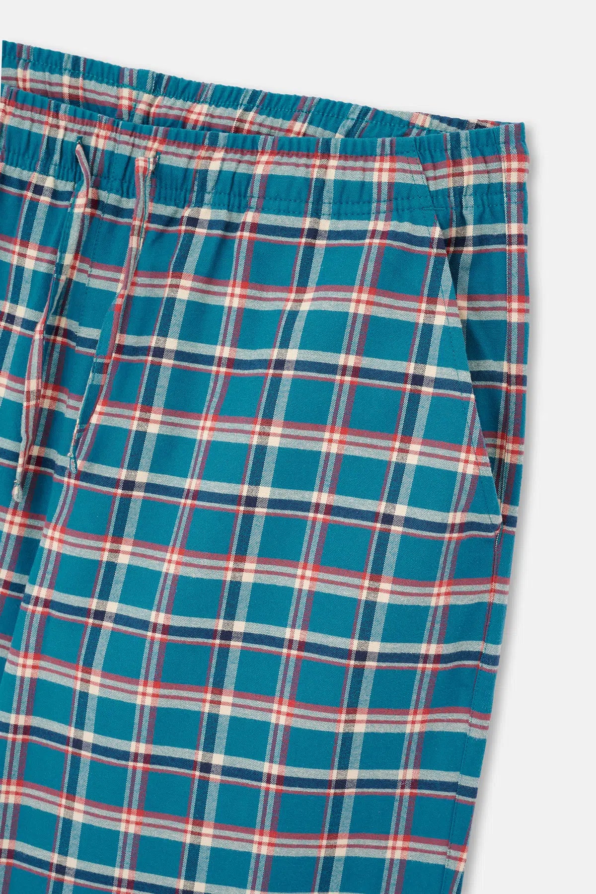 Bej Melanj Yarım Patlı Uzun Kollu Ekose Pantolonlu Pijama Takımı