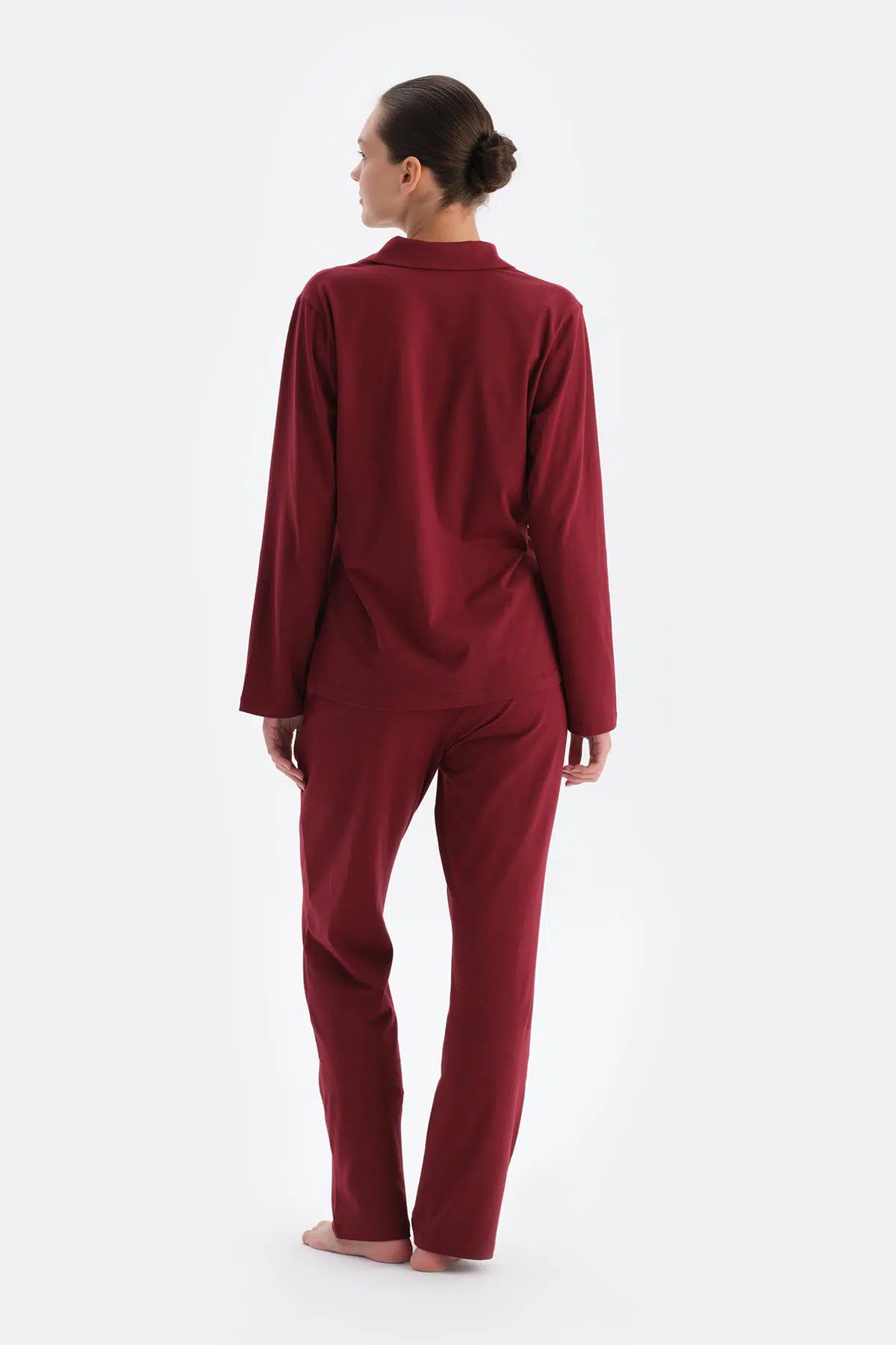 Bordo Kadın Gömlek Pijama Takımı