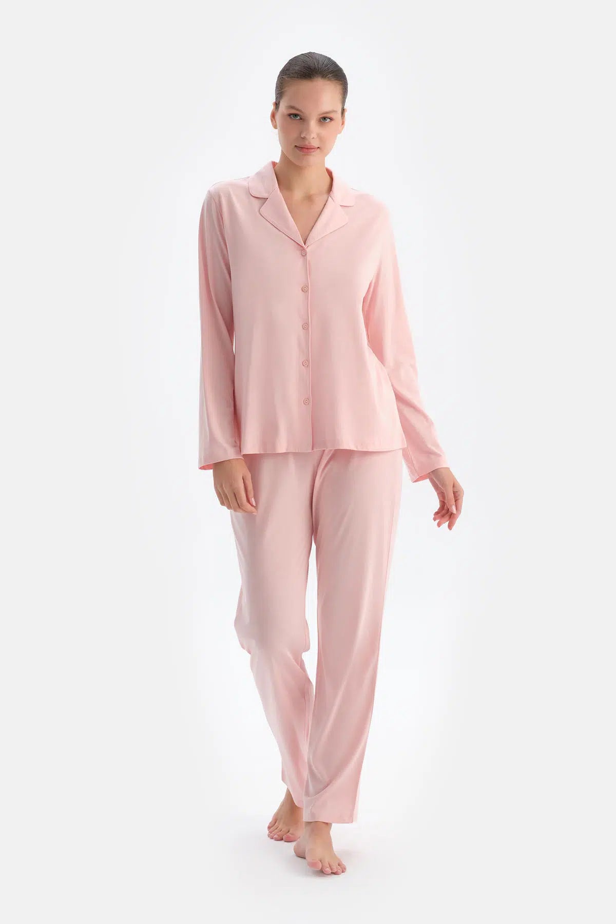 Pembe Kadın Gömlek Pijama Takımı