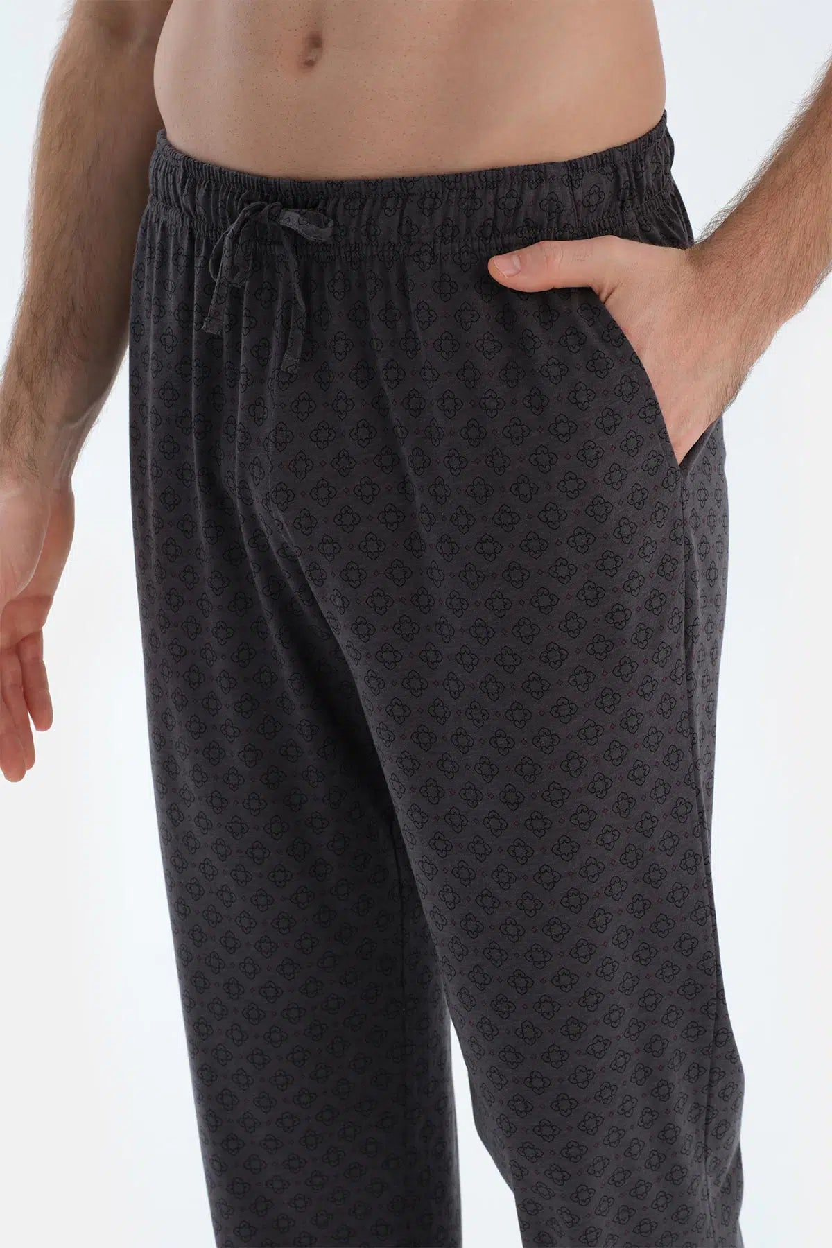 Antrasıt Mıkroprınt Baskılı Penye Modal Gömlek Pantolon Pijama Takımı