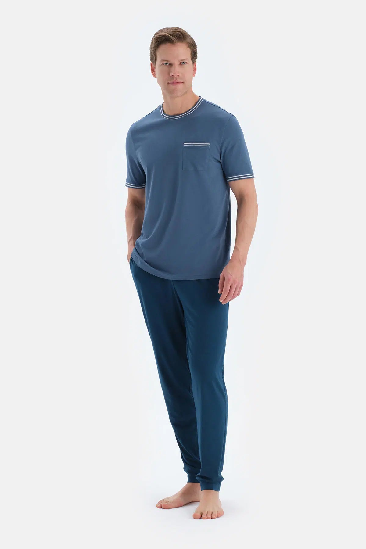 Indigo Cep Detaylı Kısa Kollu Tişört Pantolon Pijama Takımı