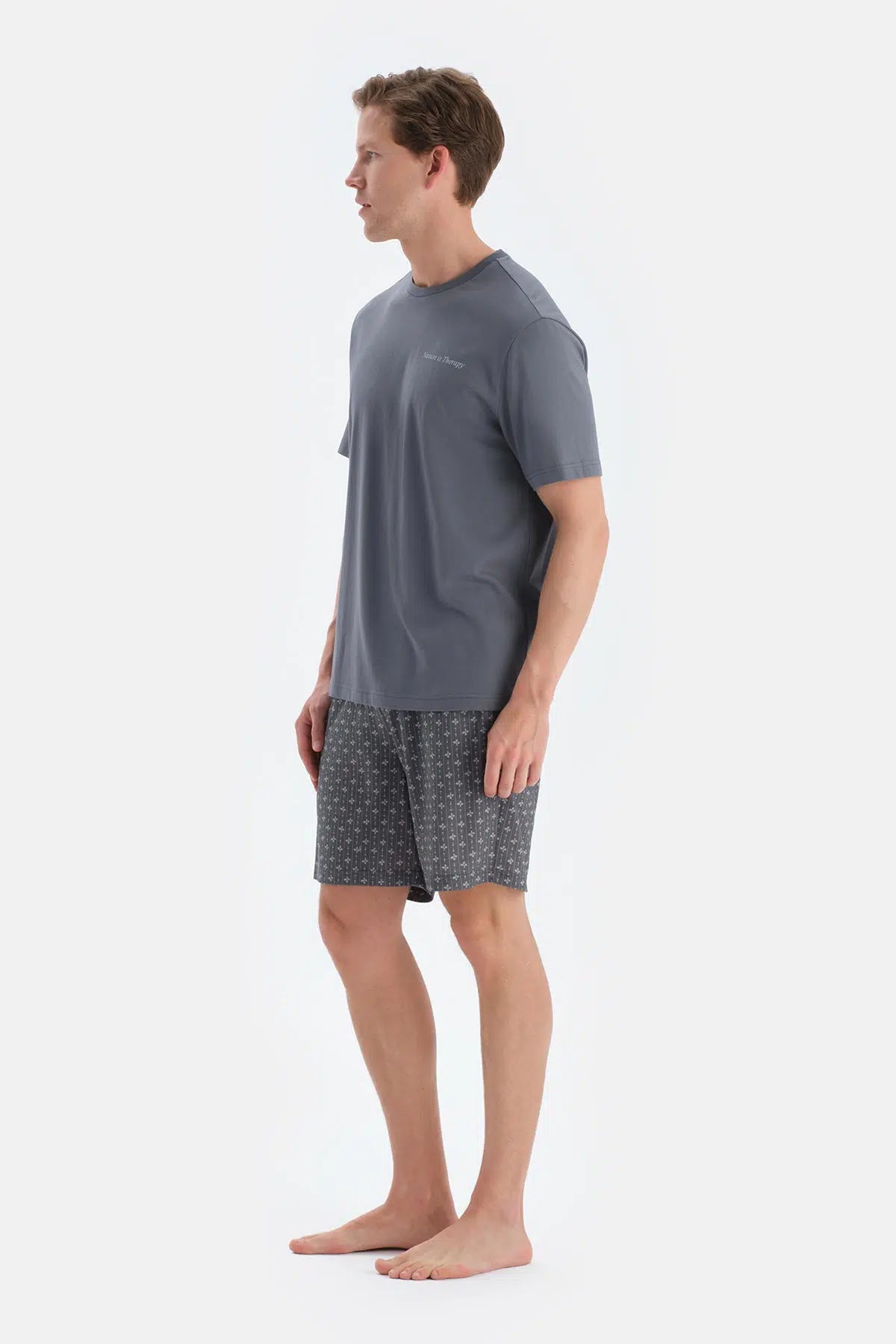 Indigo Baskı Detaylı Kısa Kollu Tişört Şort Pijama Takımı