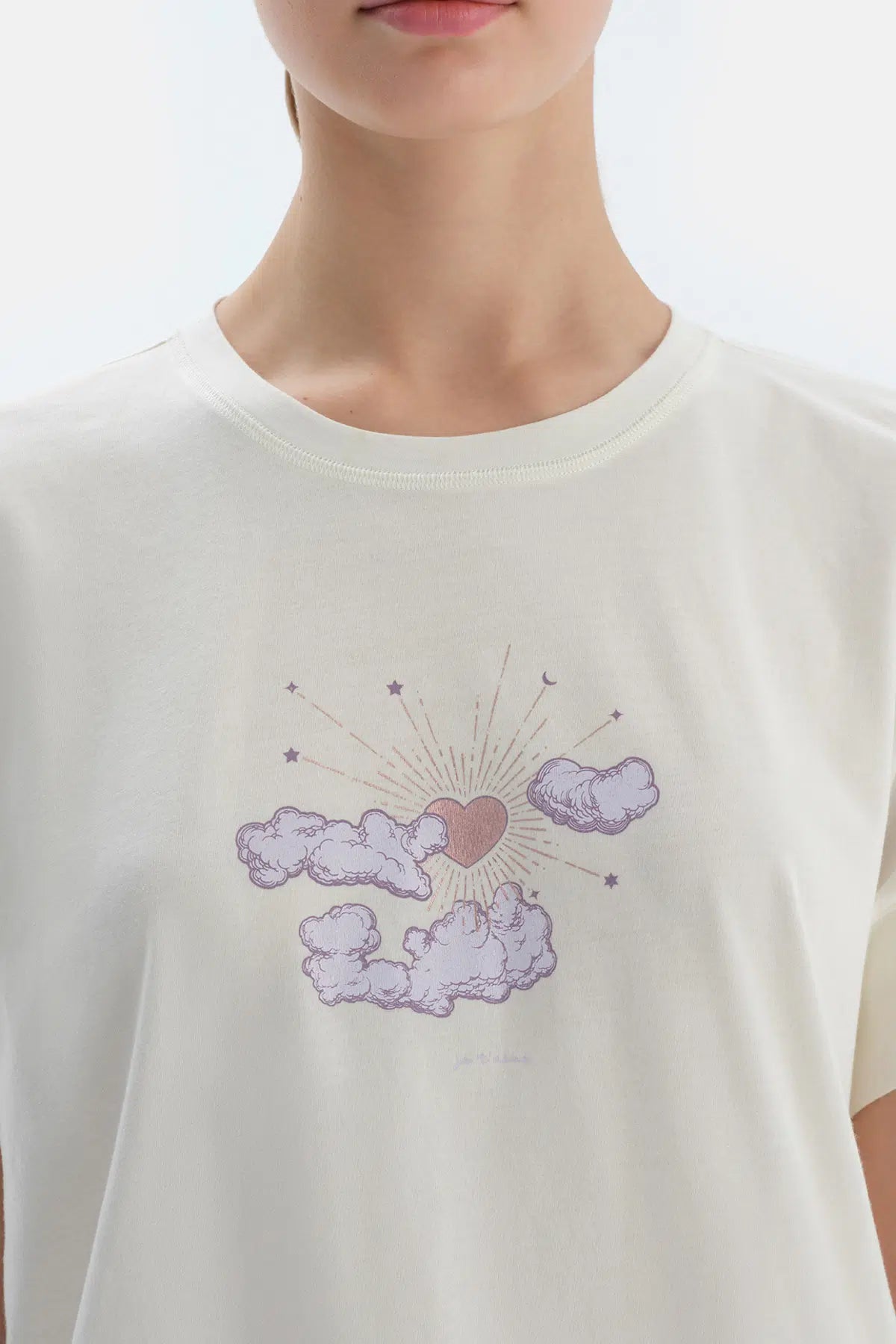 Ekru Baskı Detaylı Kısa Kollu Tişört Pantolon Pijama Takımı