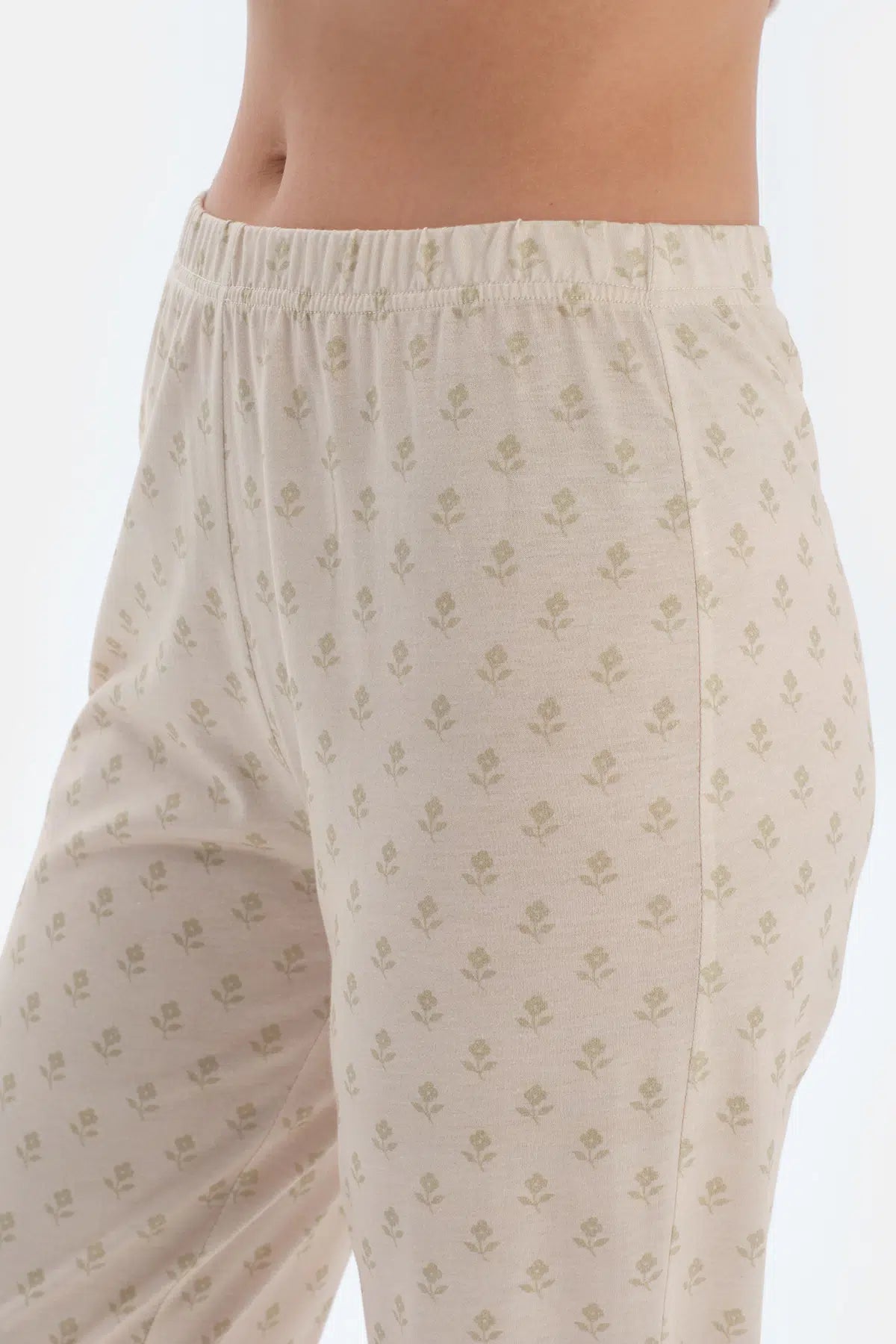 Ekru Çıtır Desenli Gömlek Pantolon Pijama Takımı