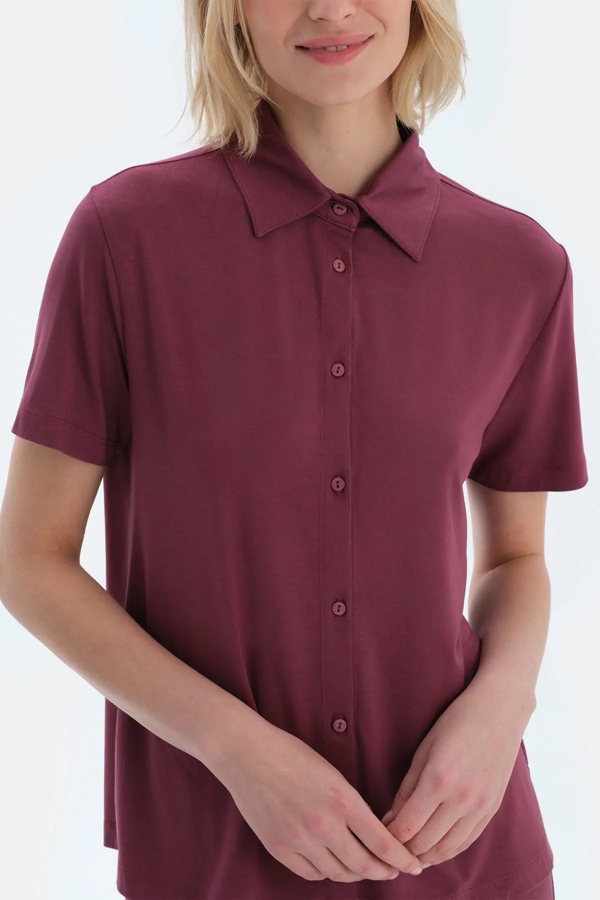 Bordo Basıc Gömlek Pantolon Pijama Takımı