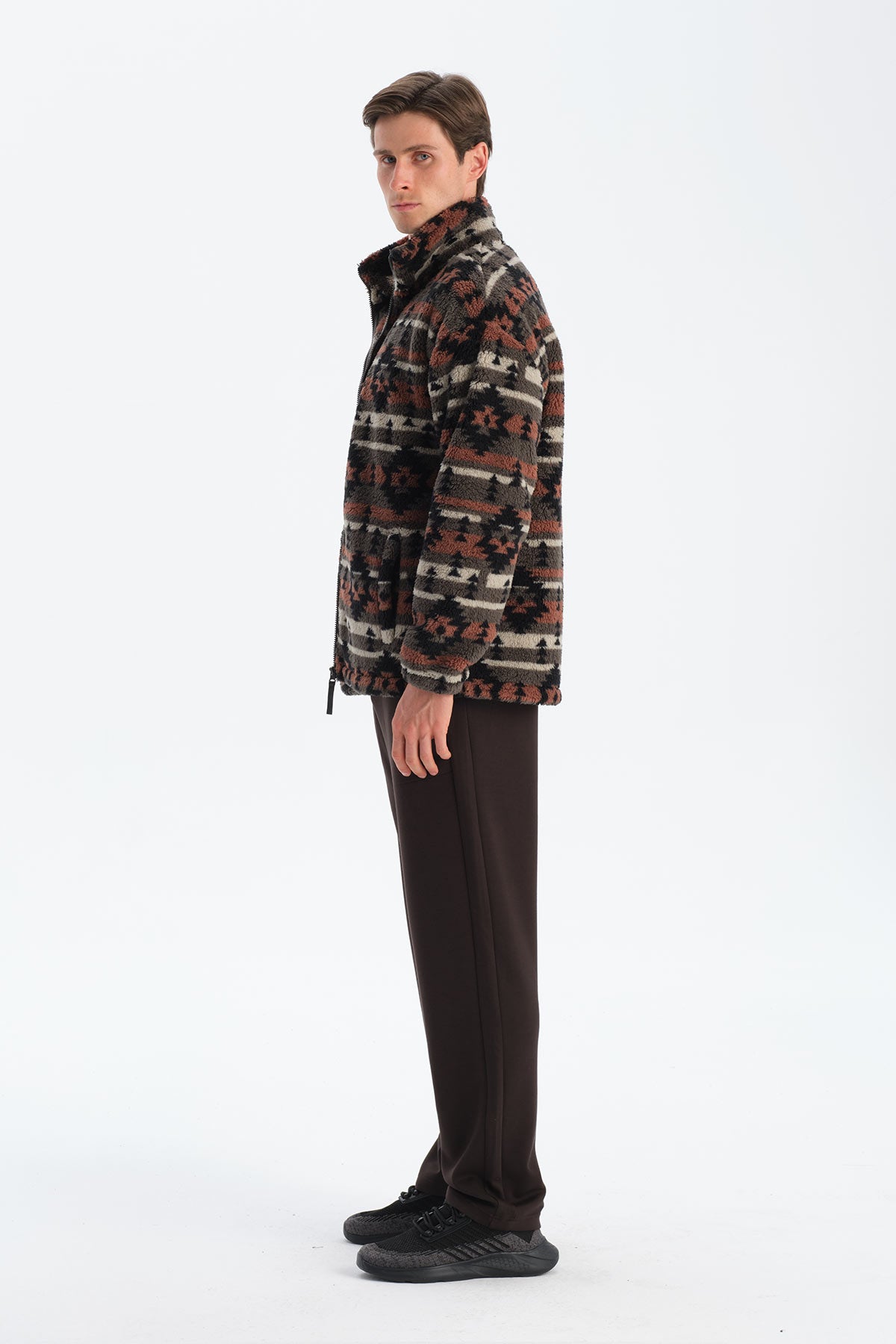 ERKEK ETNİK DESEN BASKILI POLAR SWEATSHIRT