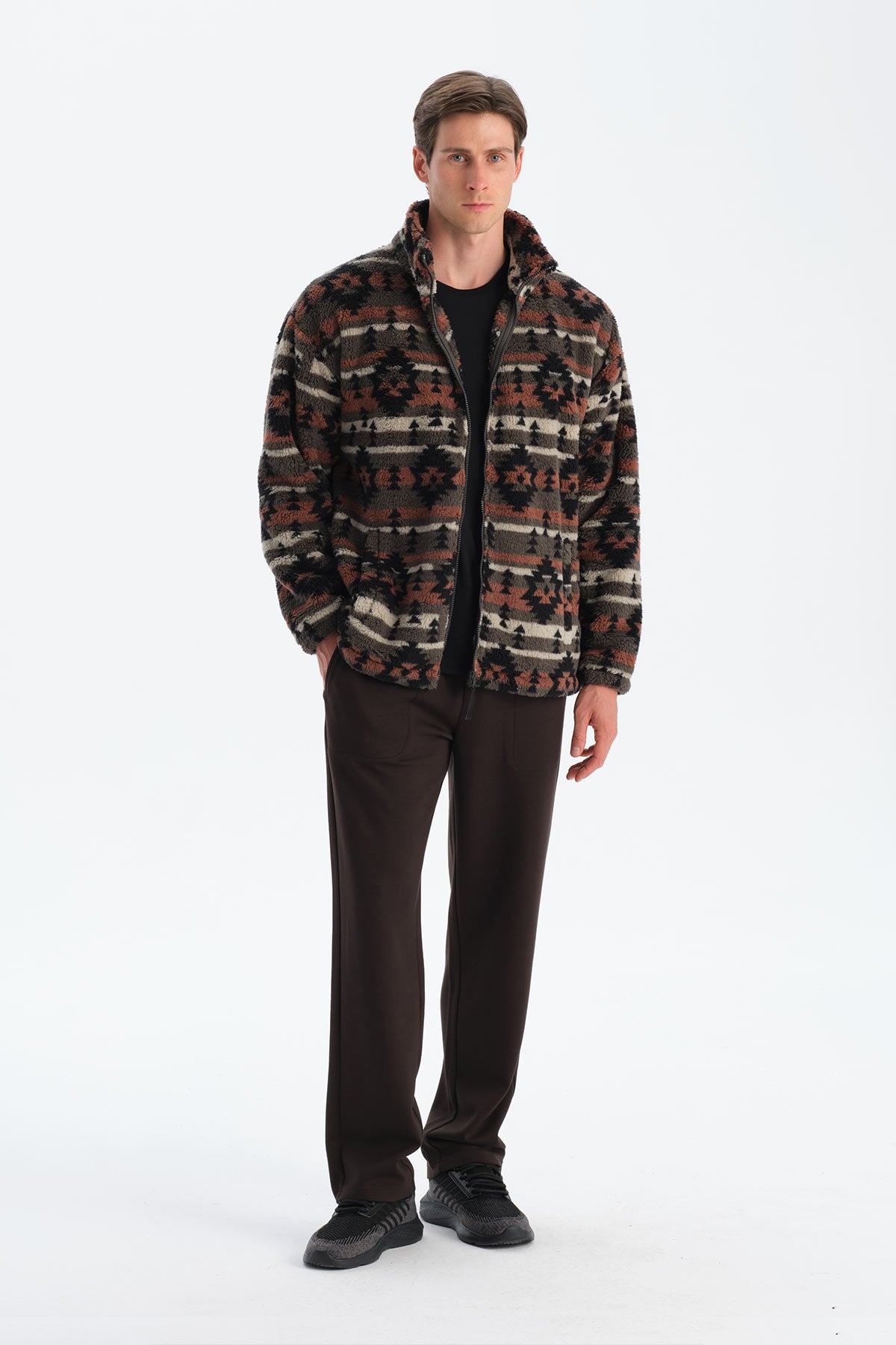 ERKEK ETNİK DESEN BASKILI POLAR SWEATSHIRT