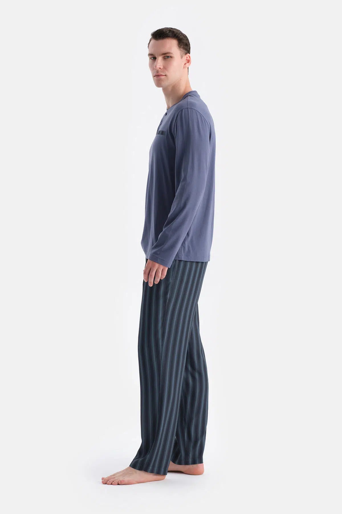 Indigo Patlı Cep Detaylı Tişört Pantolon Takım
