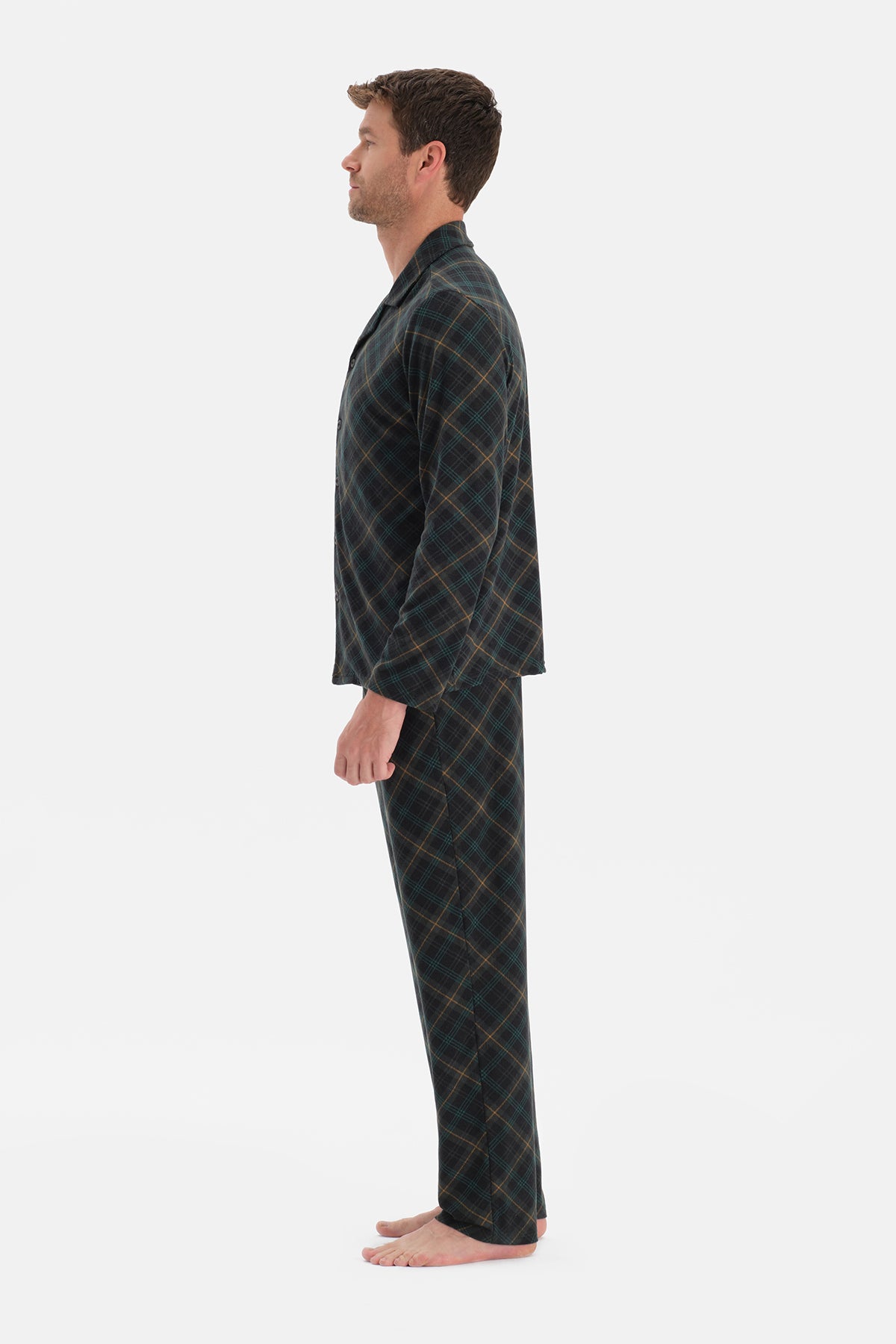 Koyu Yeşil Ekose Termal Gömlek Pantolon Pijama Takımı