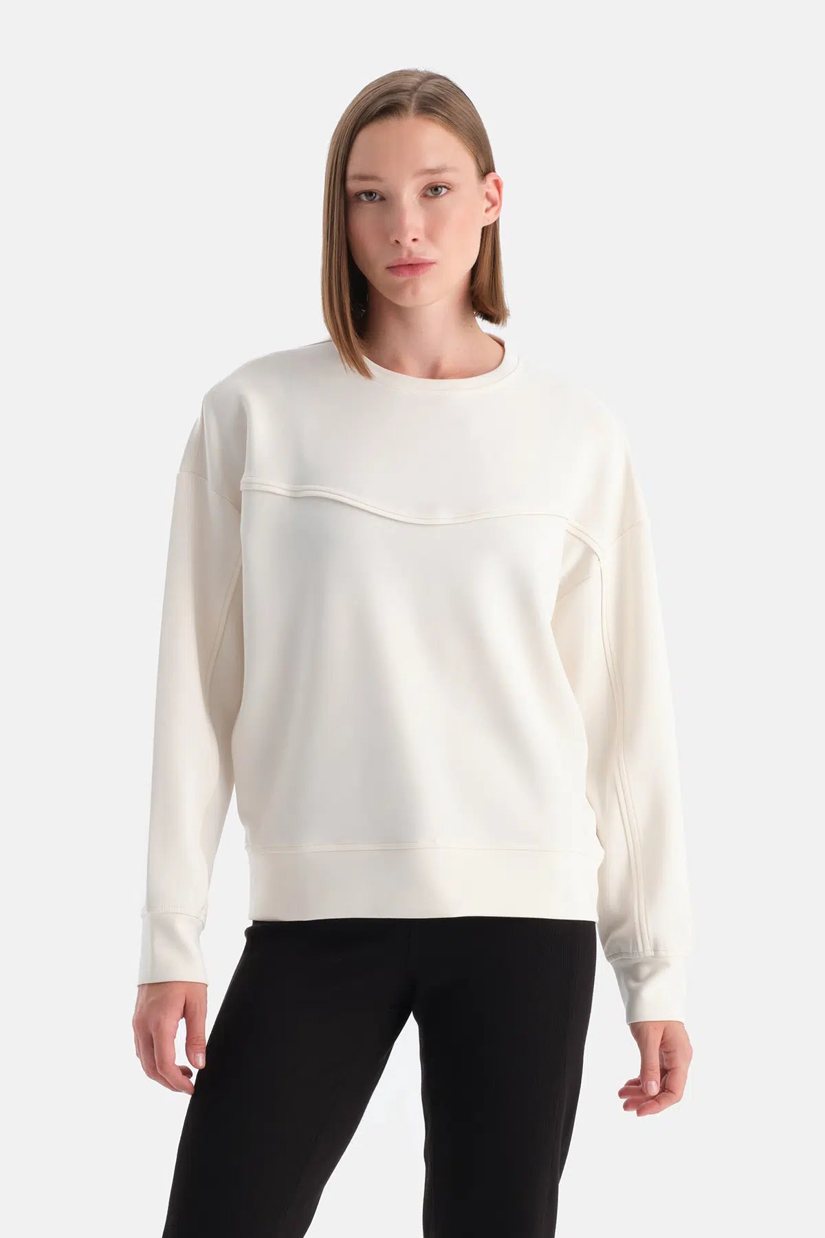 Ekru Kadın Modal Biye Detaylı Sweatshırt