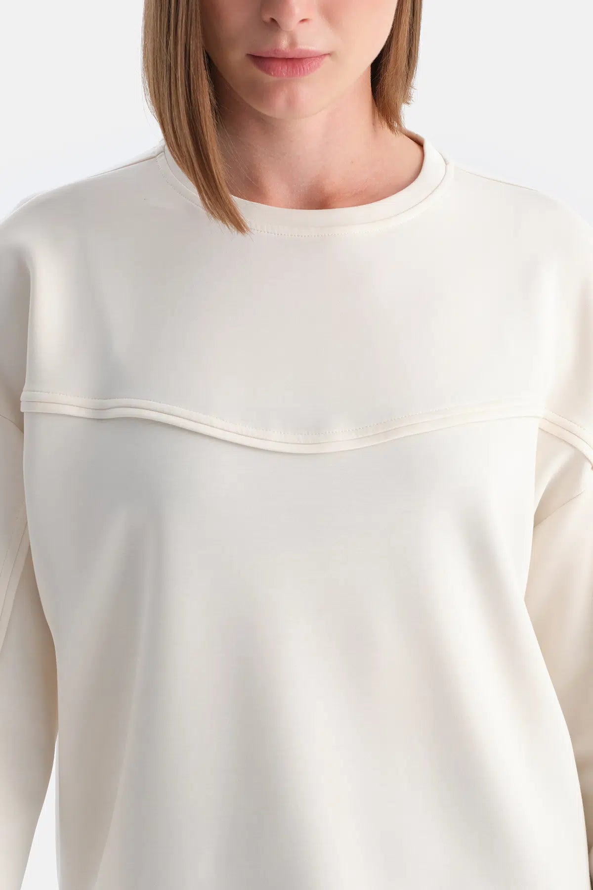 Ekru Kadın Modal Biye Detaylı Sweatshırt