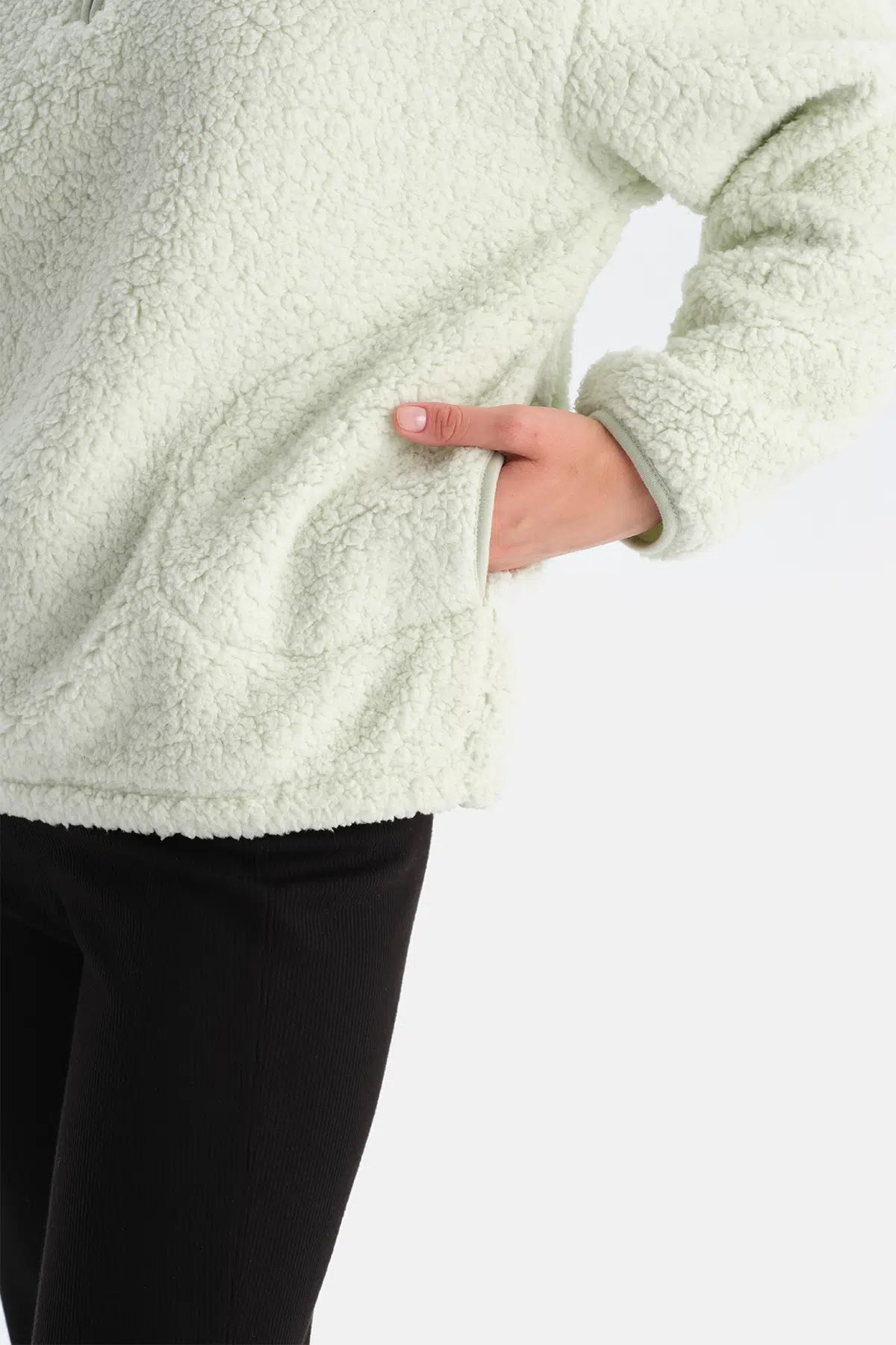 Mint Yeşili Kadın Yarım Fermuarlı Sweatshırt